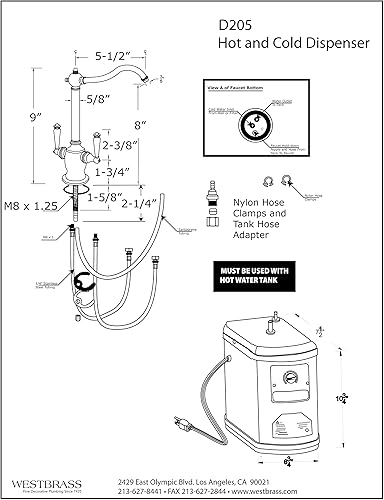 Miniatura 2 de Westbrass D205HFP-05 Dispensador de agua caliente, 9", níquel pulido