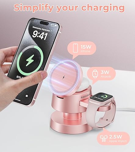Miniatura 2 de Estación de carga inalámbrica magnética 4 en 1 para iPhone 17151413 Pro Max, con luz nocturna, estación de carga inalámbrica de carga rápida para