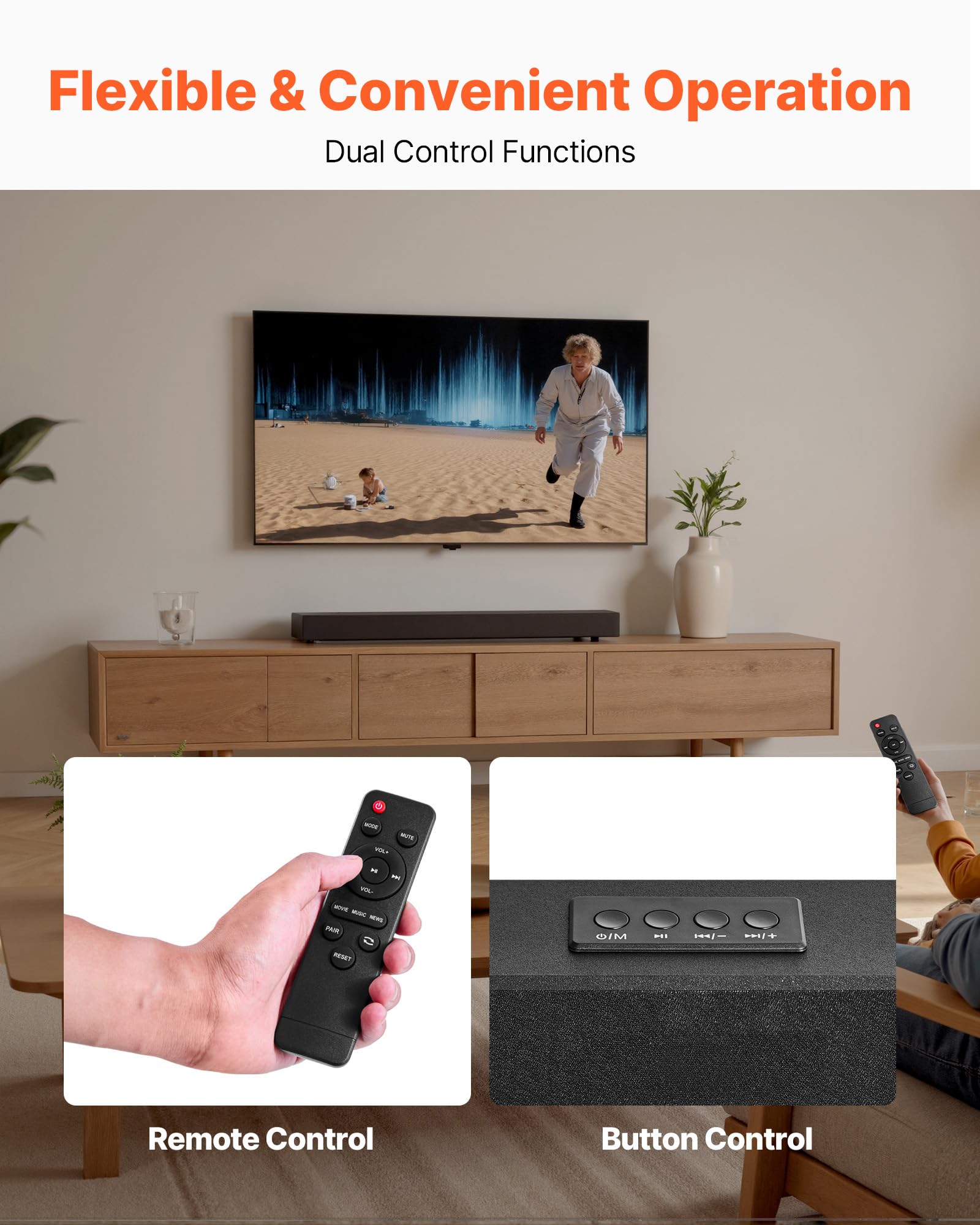 VEVOR Sound Bar per Smart TV, 2.0 canali, 24 pollici, altoparlante compatto per proiettore, connessione Bluetooth AUX, telecomando, facile installazione, sistema audio surround da 80 W per PC Home