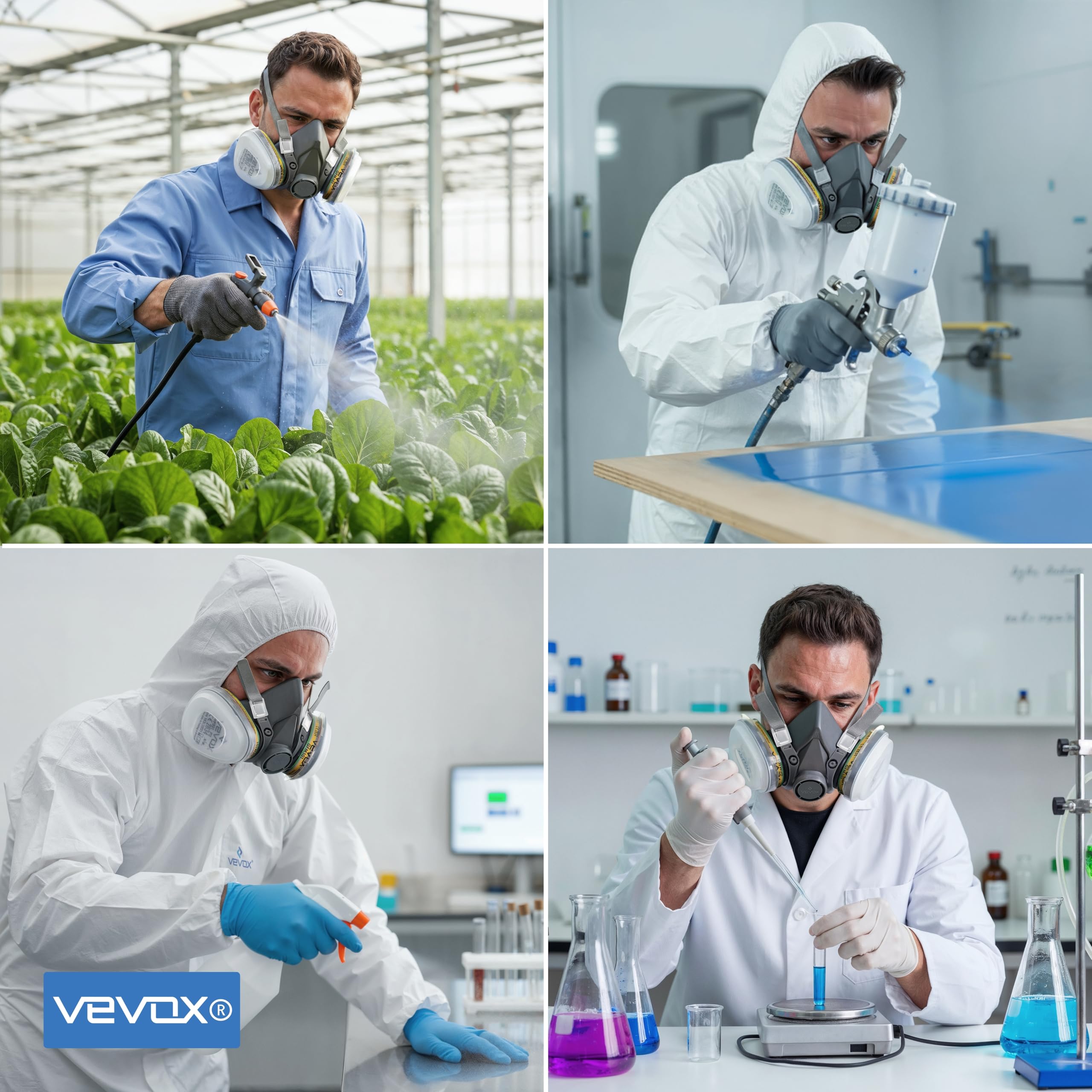 VEVOX® Atemschutzmaske – ABEK1P2 Filter – Schutz gegen Feinstaub, Gase & Dämpfe – Zum Lackieren, Schleifen & Sanieren – Gasmaske, Staubmaske & Lackiermaske – 6x P2 & 2x ABEK1 Filter