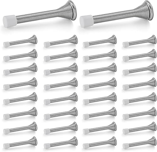 Miniatura 23 de Ravinte Topes de Puerta, Paquete de 12 Topes de Puerta de Resorte Negros con Amortiguador de Goma, Topes de Puerta para la Parte Inferior