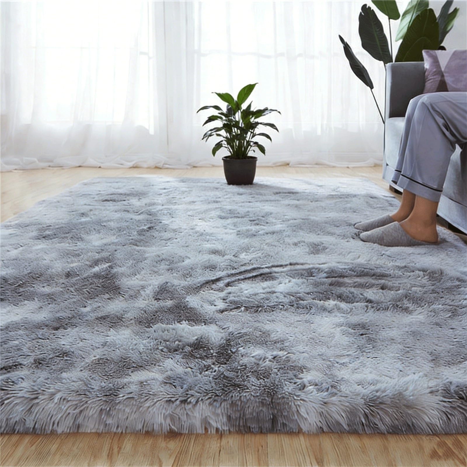 Tapis de salon moderne 170x230 cm gris antidérapant et doux pour chambre