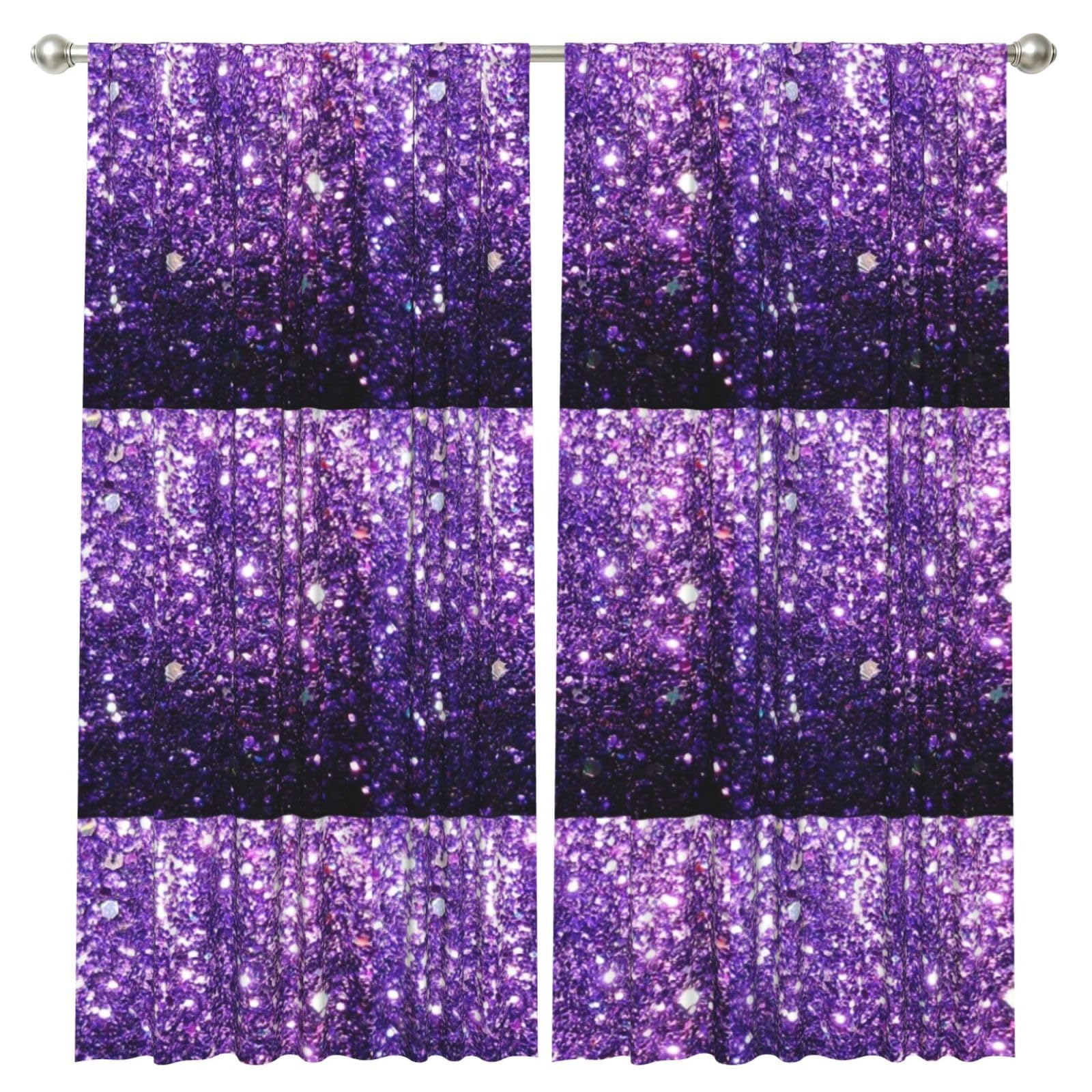 InOmak Beautiful Purple Glitter, 2 Panels Window Curtains 52 x 84 Inch Blackout Curtains for Living Room Bedroom