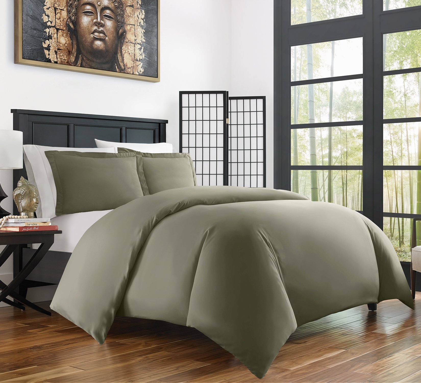 Zen BambooUltra Soft 3-Piece Rayon Derived From Bamboo Duvet Cover Set - Hypoallergenic and Wrinkle Resistant - Full/Queen - Olive