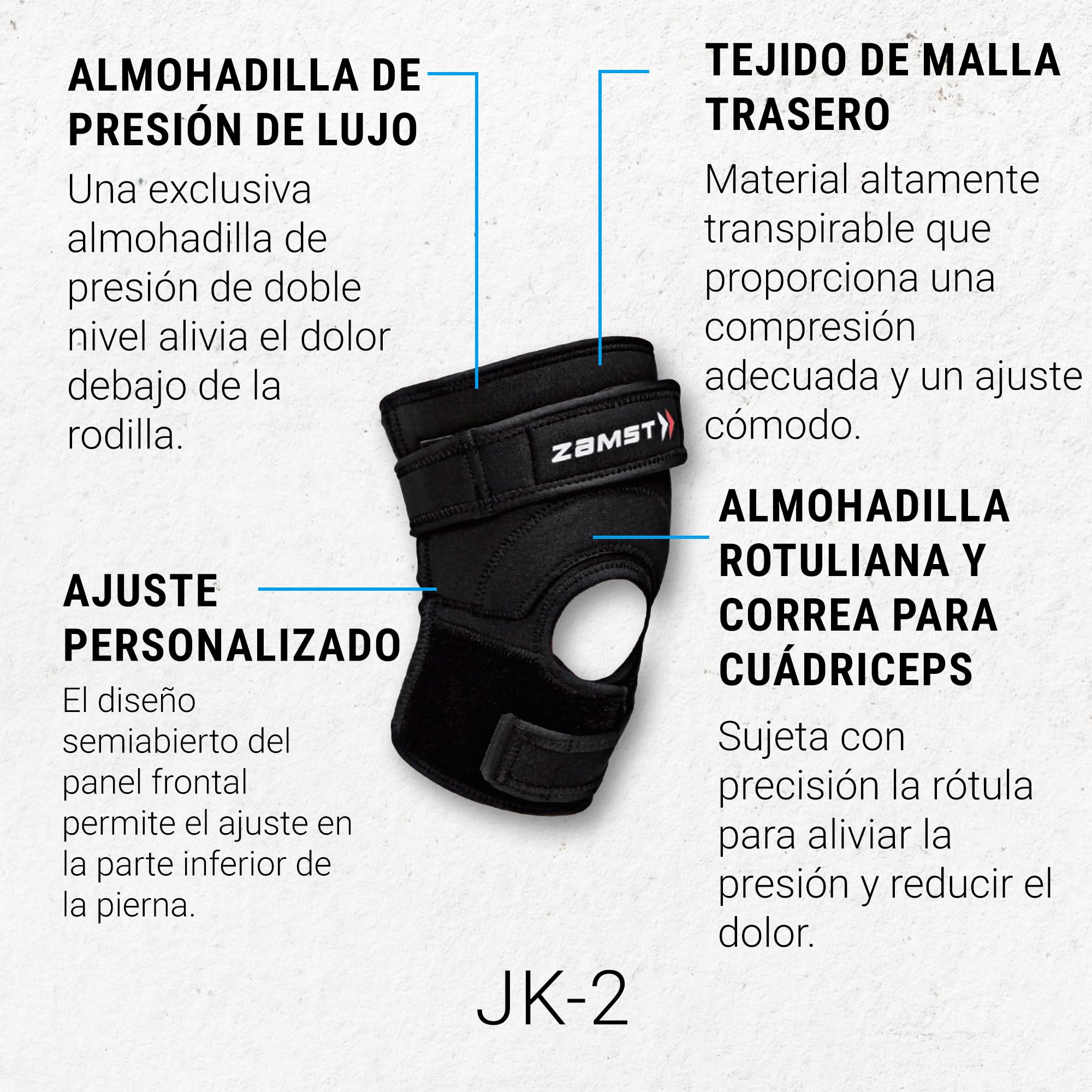 Zamst JK-2 Rodillera Deportiva para Saltadores - Rodillera de Compresión para Hombres y Mujeres con Almohadilla de Presión para Aliviar el Dolor y dar Soporte Debajo de la Rótula - XL
