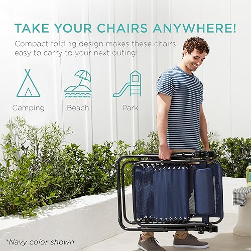 Miniatura 5 de Best Choice Products - Juego de 2 sillas reclinables y ajustables de malla y acero, sillas con sensación gravedad cero con cojines y bandejas Verde