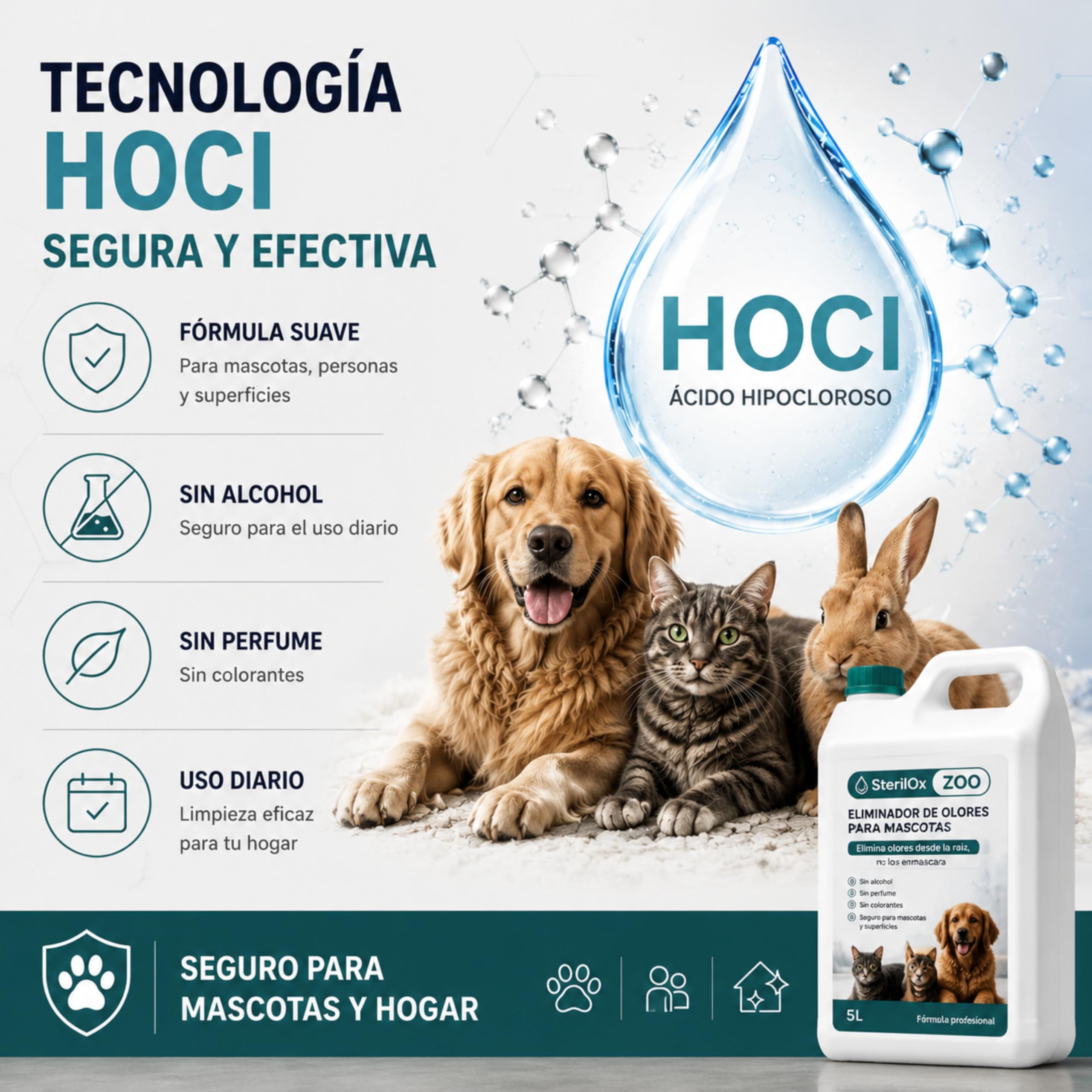 ZOO 5 L Eliminador de Olores para Perros y Gatos Sin Alcohol | Neutraliza olores de orina y mascotas. Apto para fogger y niebla fría.