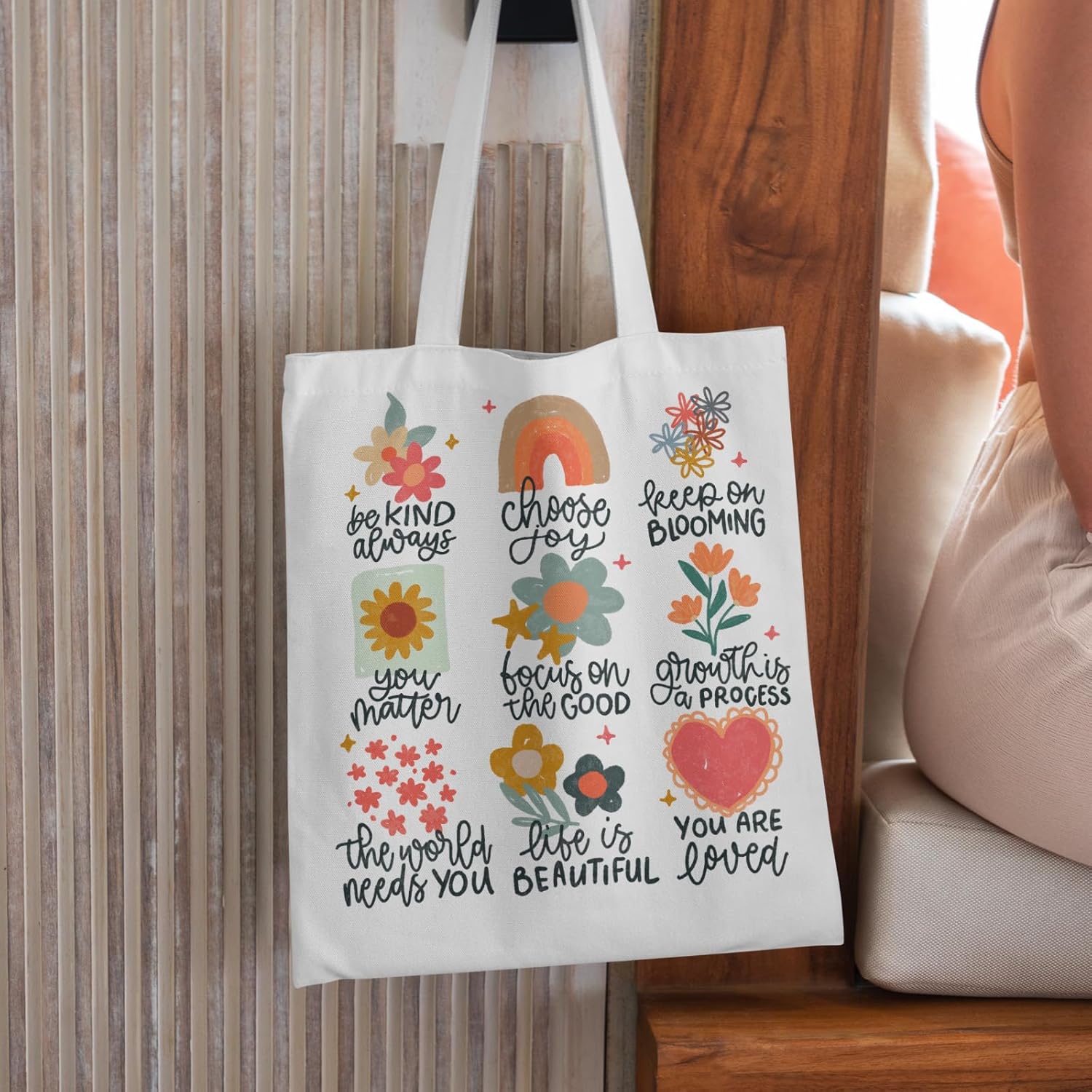 Floral Inspirational Mental Health Tote Bag, Positive Affirmation Gifts for Women, Flower Aesthetic Canvas Tote Bag, Motivational Gifts for Women, Reusable Grocery Shopping Bags - Image 6