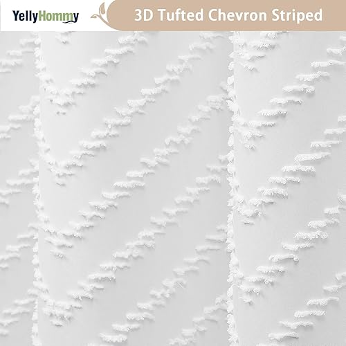 Miniatura 3 de YellyHommy Cortina de ducha impermeable estilo bohemio sin gancho con forro a presión, a rayas, cheurón, para la parte superior del baño, cortina de