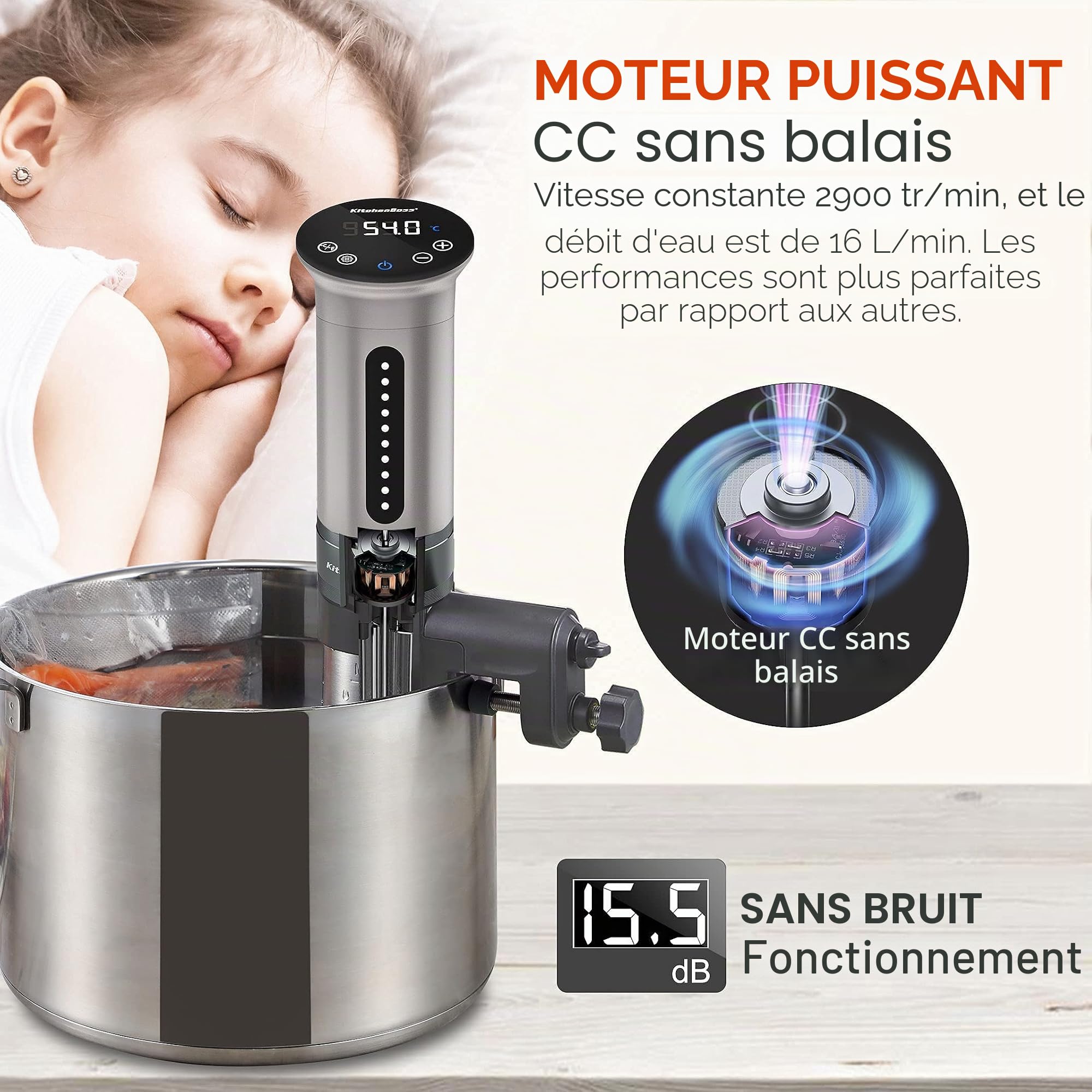KitchenBoss Sous Vide Roner Cuisine Basse Température 1100W Immersion étanche IPX7 Circulateurs Contrôle de Température de Précision