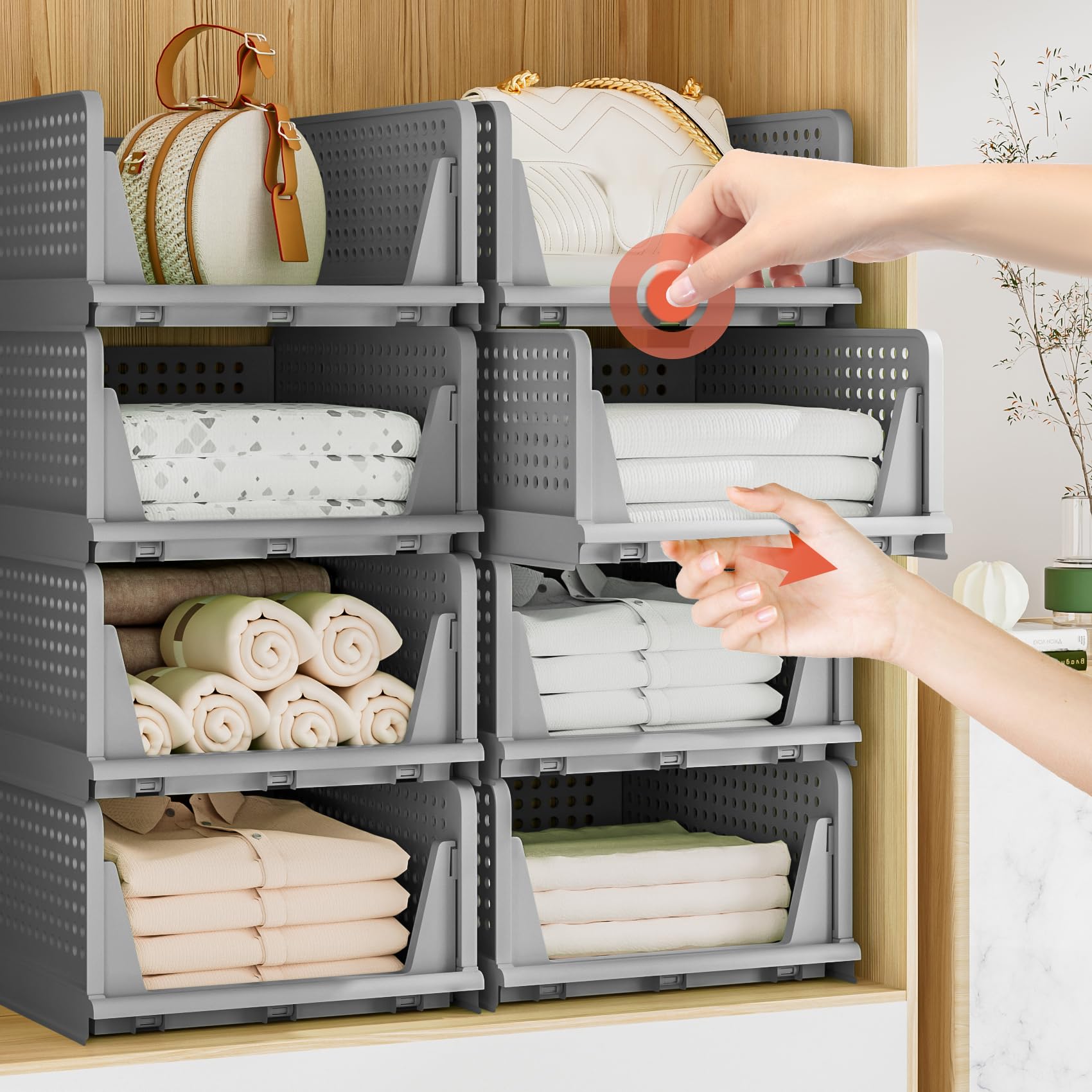 5 Stück Kleiderschrank Organizer Stapelbar, Faltbare Schubladen Organizer Schubladenbox Wardrobe Closet Organizer Aufbewahrungsbox, Ordnungssystem Aufbewahrung und Organisation, Grau