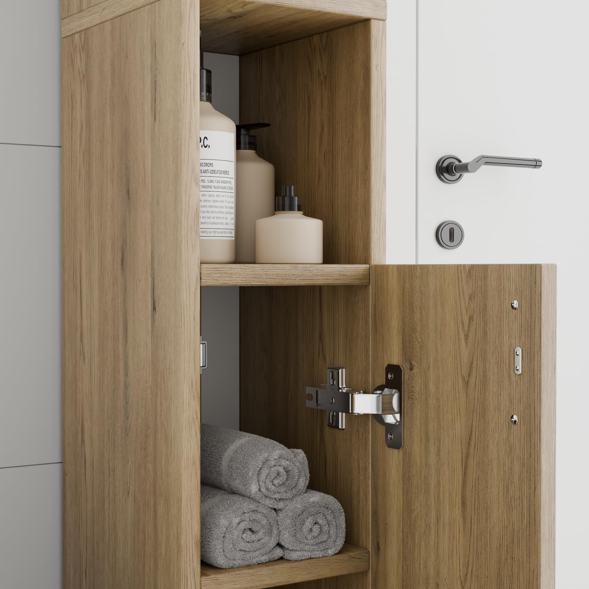 Meuble de Salle de Bain Étroit, Chêne | Armoire Haute WC, Colonne de Salle de Bain, Meuble Compact pour Petites Toilettes