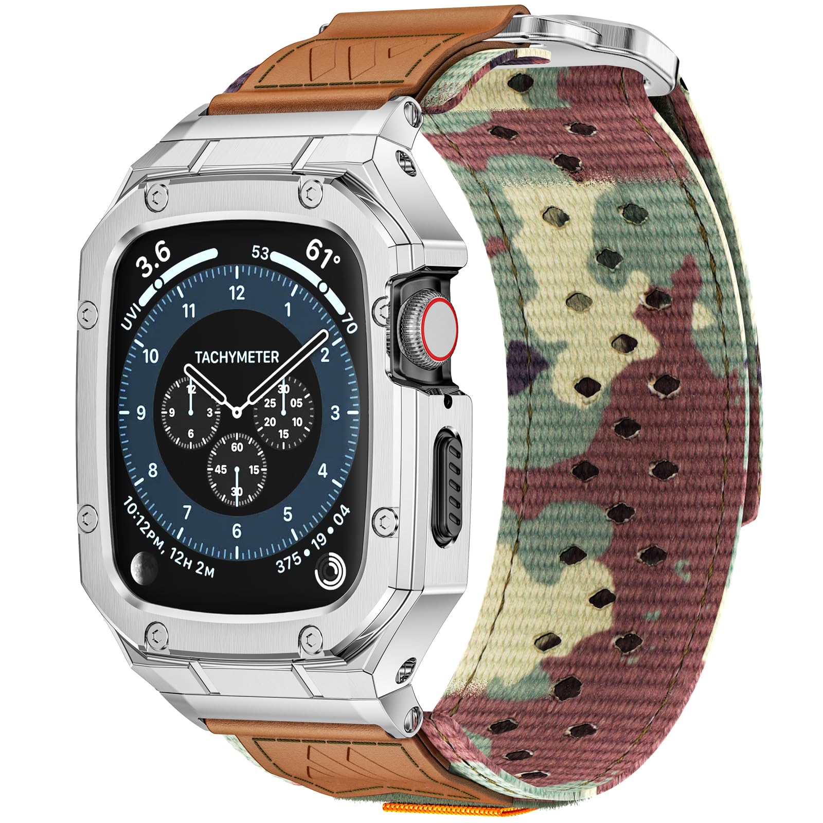 BAITEYOU Band with Case Compatible with Apple Watch Band for Series Ultra 3 2 1 9 8 SE 7 6 5 4 49mm 45mm 44mm 42mm 41mm 40mm 38mm, Stainless Steel Metal Rugged Case for iwatch Bands for Men