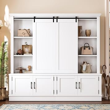Entryway Cabinet Features Sliding Rails for Ample Storage Space, Cleverly Combining a Storage Unit with a Tree-Shaped Entryway Design,for Living Rooms Hallways White/Tree