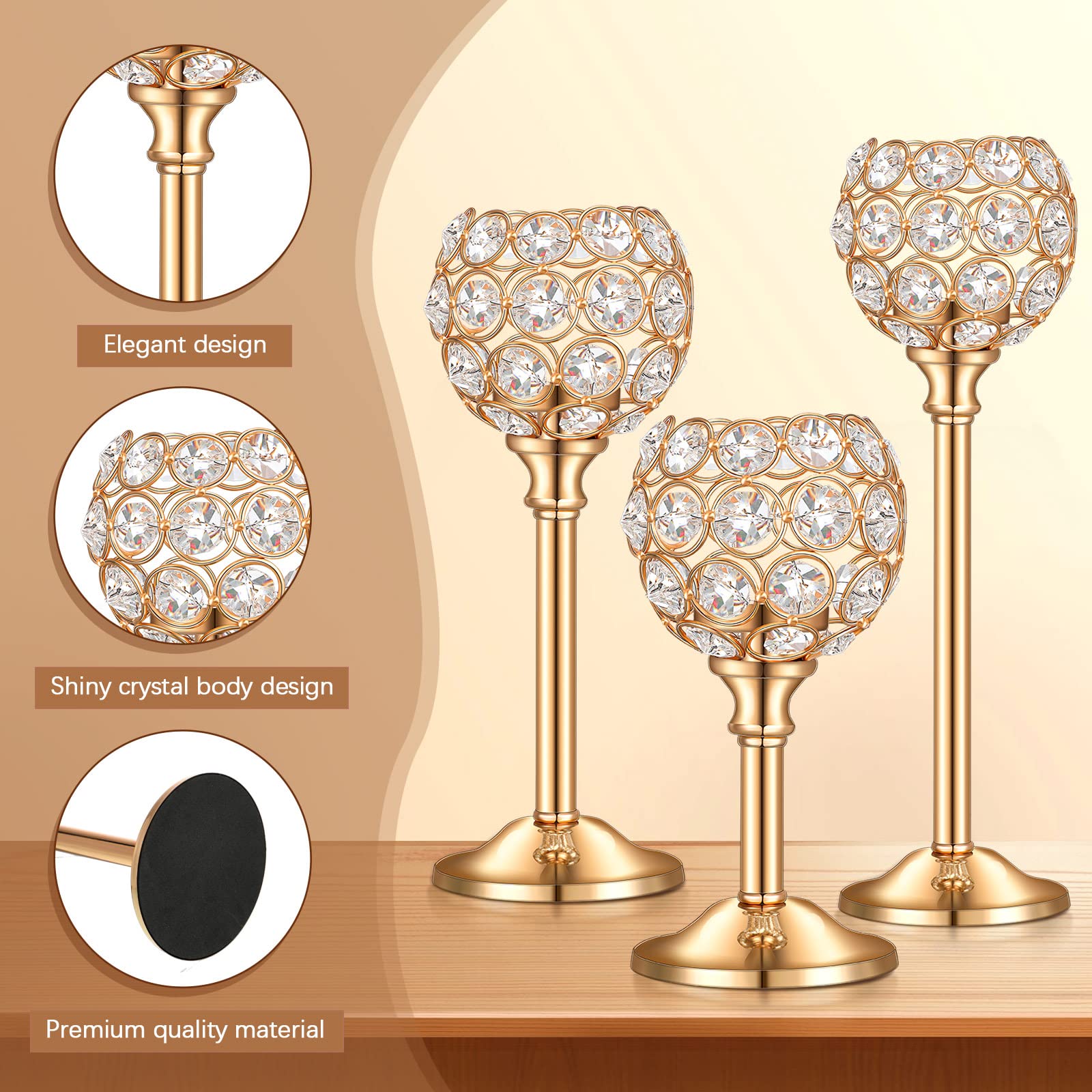 18 Pieces Crystal Candle Holders Bulk Candle Stick Holder Centerpieces for Table Wedding Centerpieces Crystal Decorative Tealight Candle Dining Table Candle Holder Decor for Party (Gold)