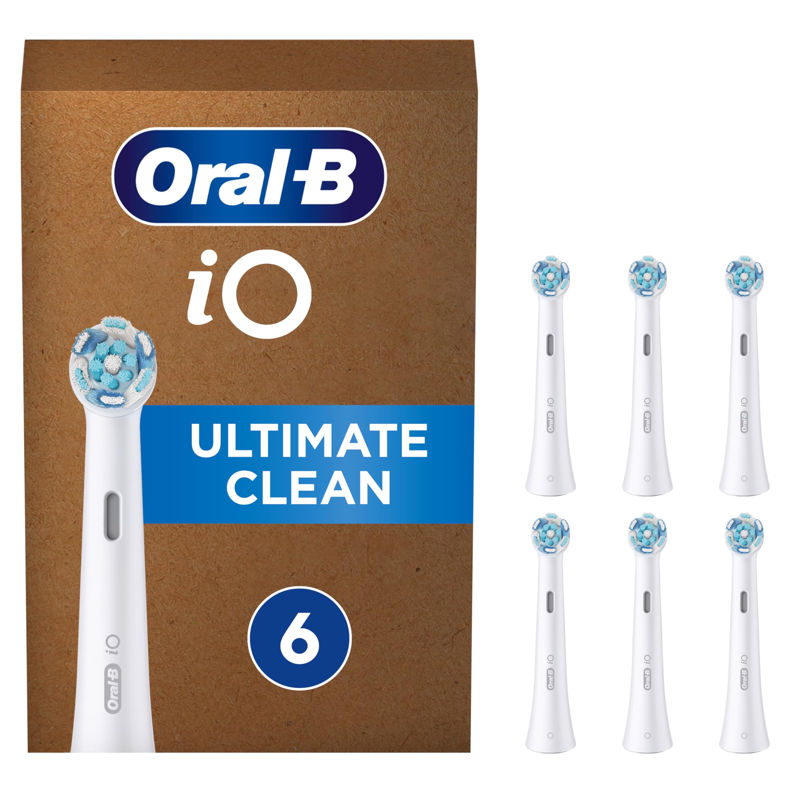 Oral-B iO Ultimate Clean Electric Toothbrush Head, Twisted & Angled Bristles for Deeper Plaque Removal, Pack of 6 Toothbrush Heads, Suitable for Mailbox, White