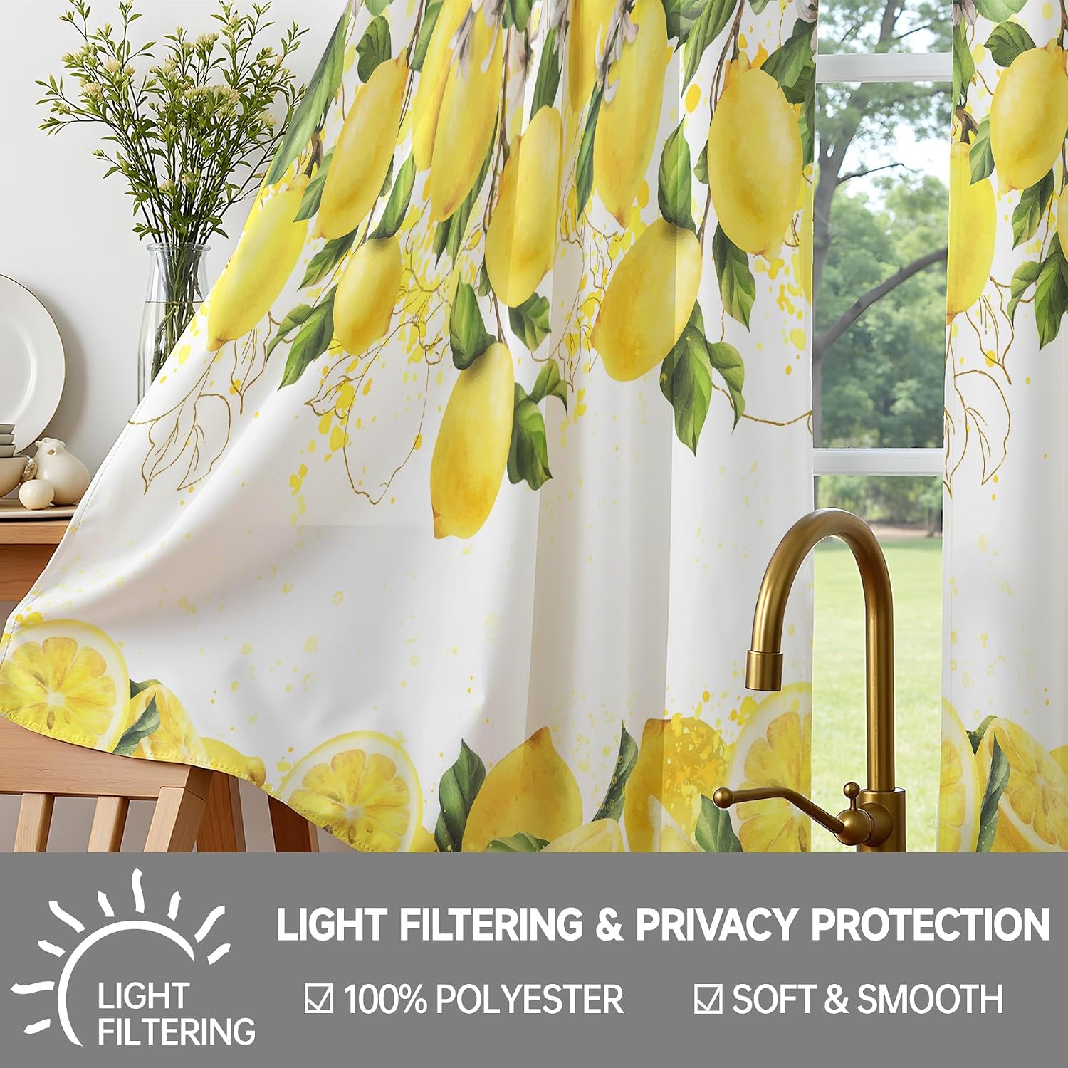 Yellow Lemon Cafe Curtains Tier Set 24 Inch Kitchen Curtains
