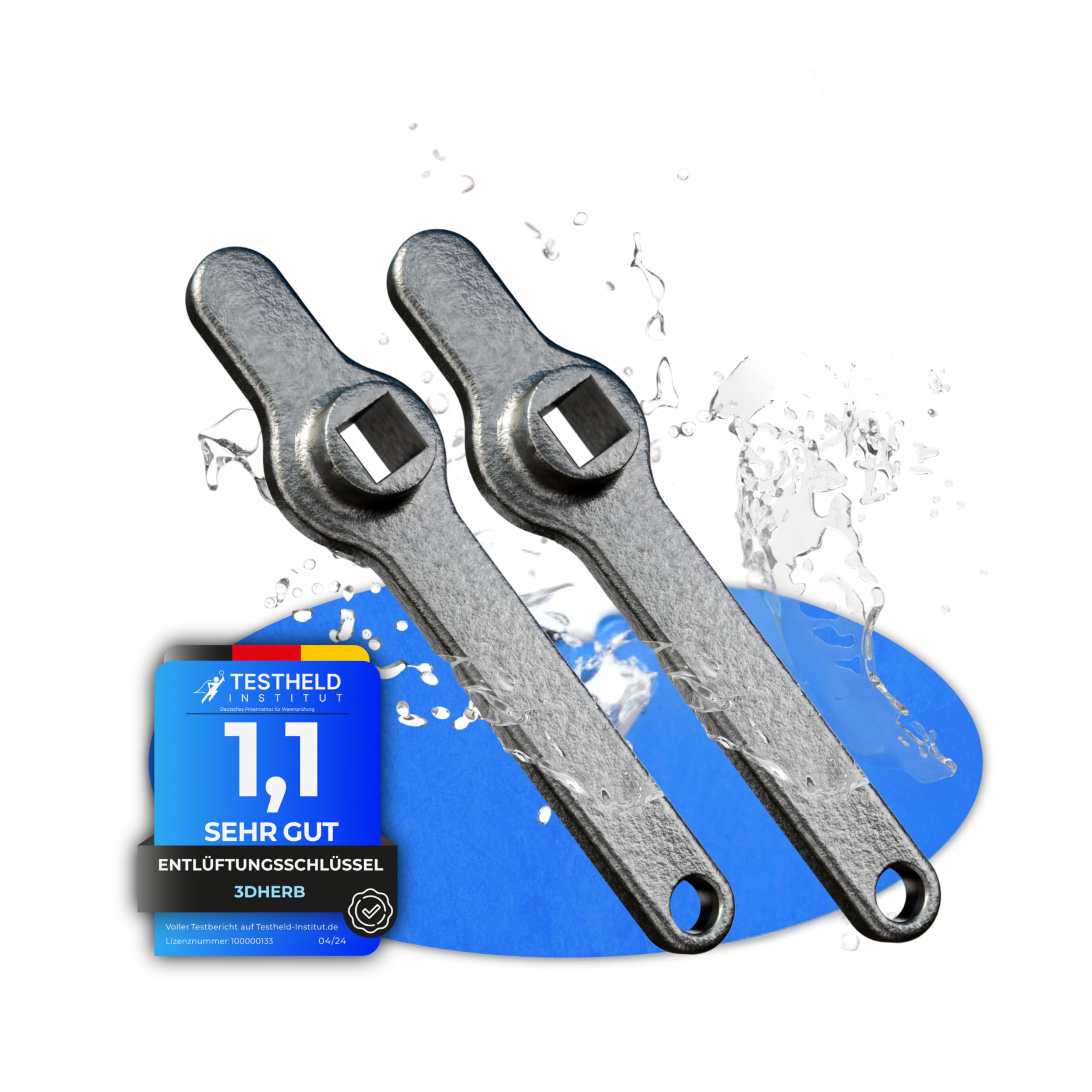 3DHerb Entlüftungsschlüssel, Edelstahl Heizungsschlüssel, Heizkörper Entlüftungsgriff, Vierkantschlüssel, Heizung entlüften, aus hochwertigem Edelstahl - DAS ORIGINAL - (2 Stück)