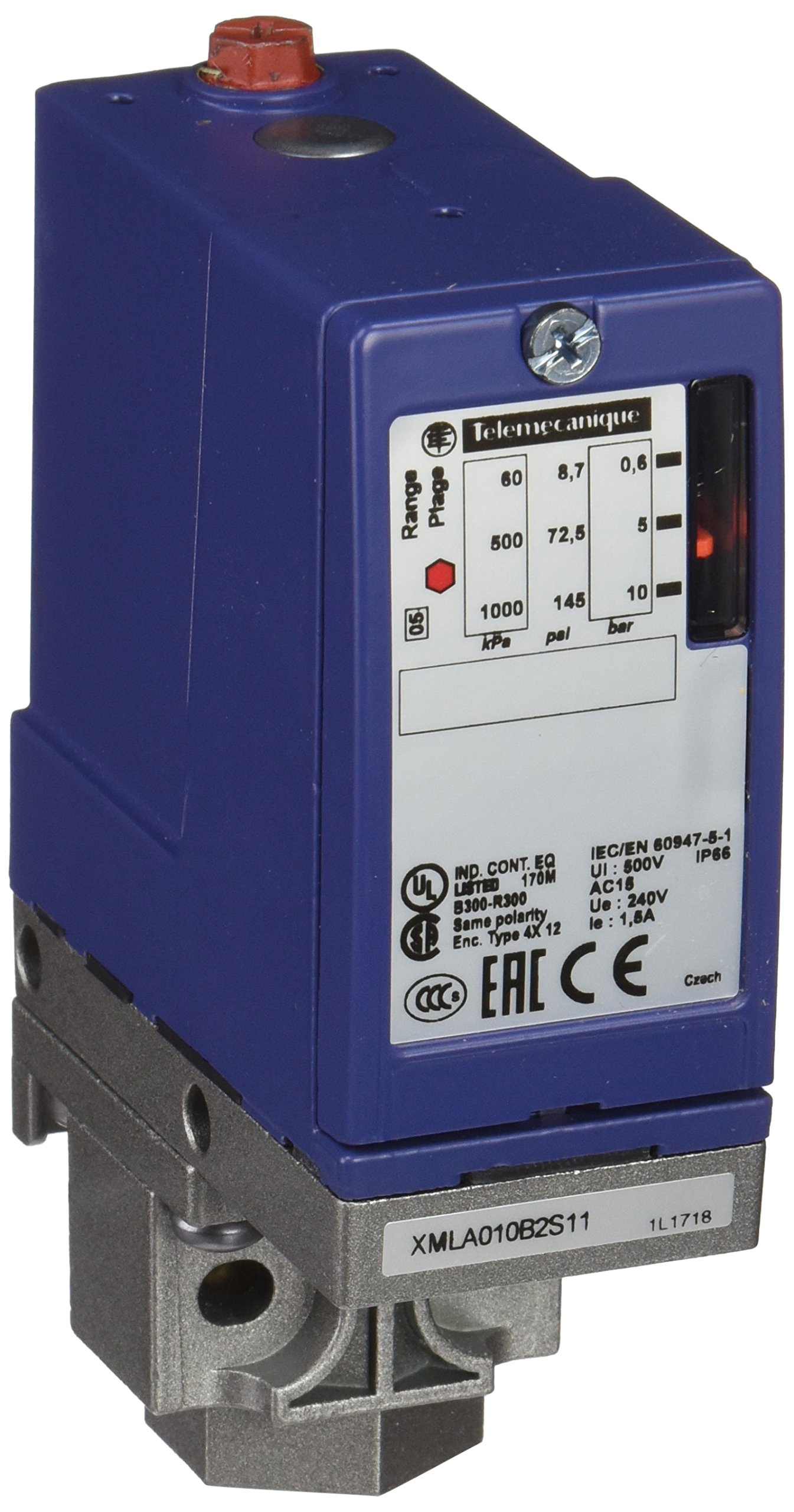 Schneider Electric XMLA010B2S11 - Pressostato 1CO 10Bar, Elettromeccanici 10Bar Oli Idraulici, Acqua Dolce, Acqua Di Mare, Aria, Fluido Corrosivo - 4