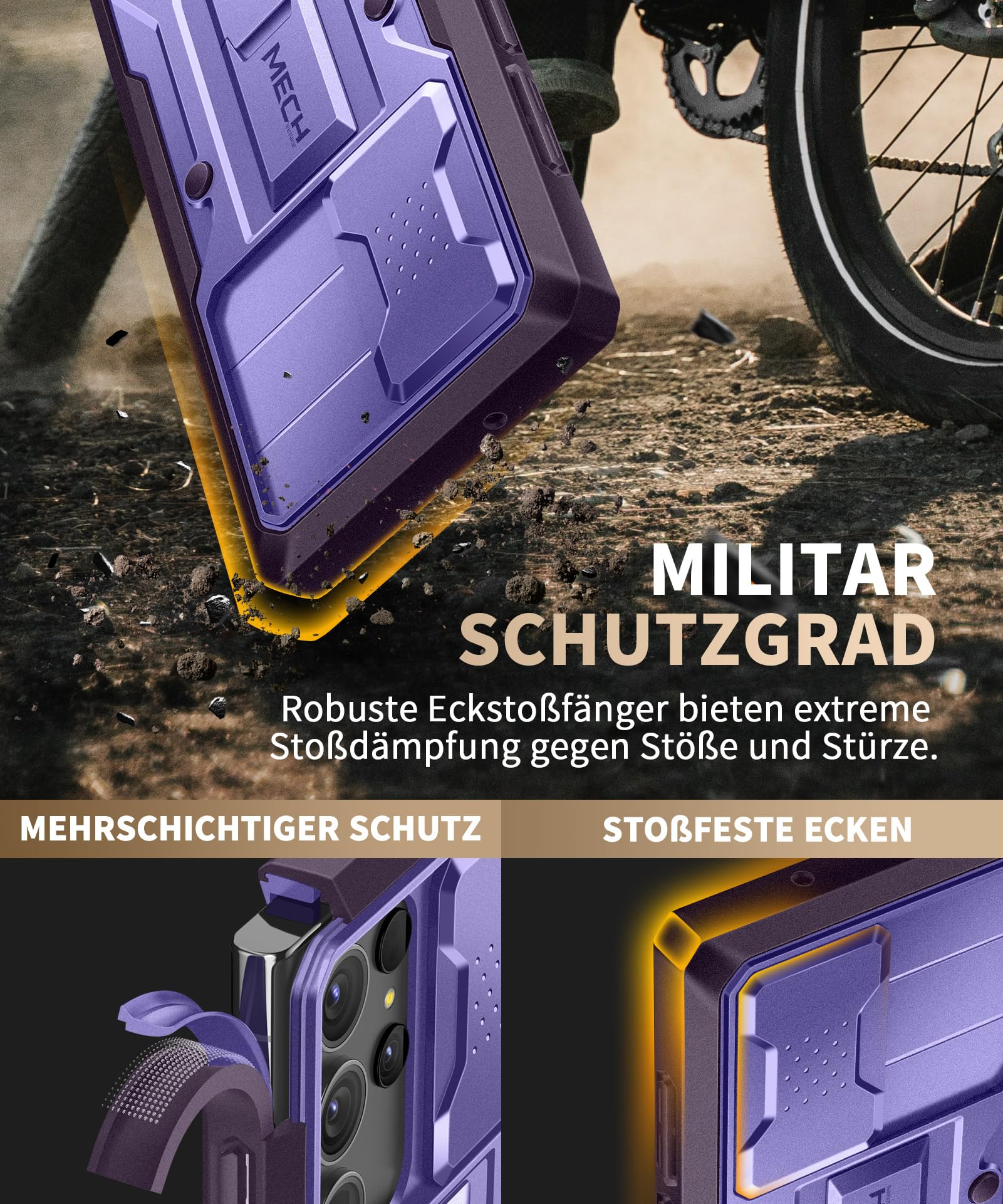 Tongate für Samsung Galaxy S23 Ultra Hülle, [Schiebekamera-Abdeckung & Bildschirmschutz] [2 vordere Rahmen] Militärstandard Stoßfeste S23 Ultra Handyhülle mit Kickstand & Gürtelclip 6,8 Zoll, Lila