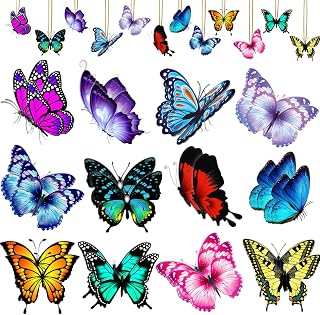 24 Pcs Butterfly Wooden Ornaments Hanging Butterfly Wooden Cutouts Decor Cute Butterfly Hanging Tags Colorful Butterfly Wooden Slices with Rope for Spring Summer Tree Farmhouse Party Supplies