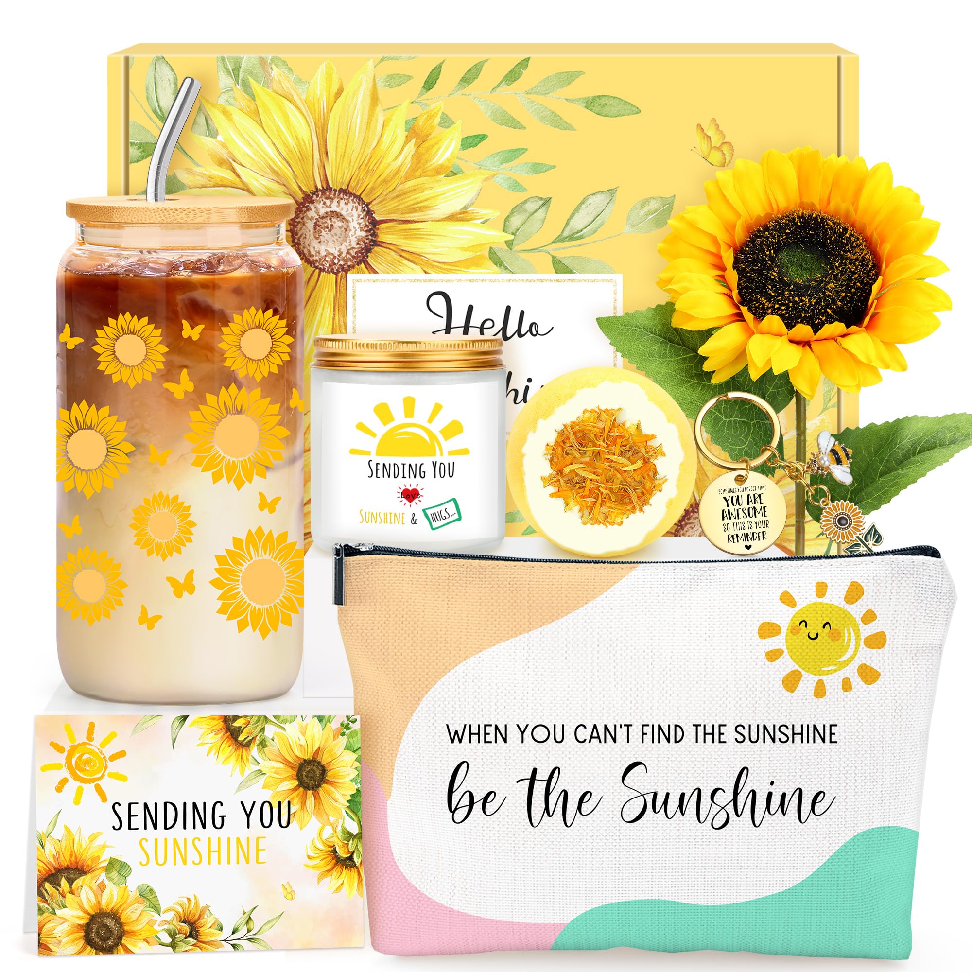 Pradnel Sunflower Gifts for Women Get Well Soon Gift Baskets for Women Self Care Birthday Gifts for Women Inspirational Gifts Sunshine Box Care Package for Women