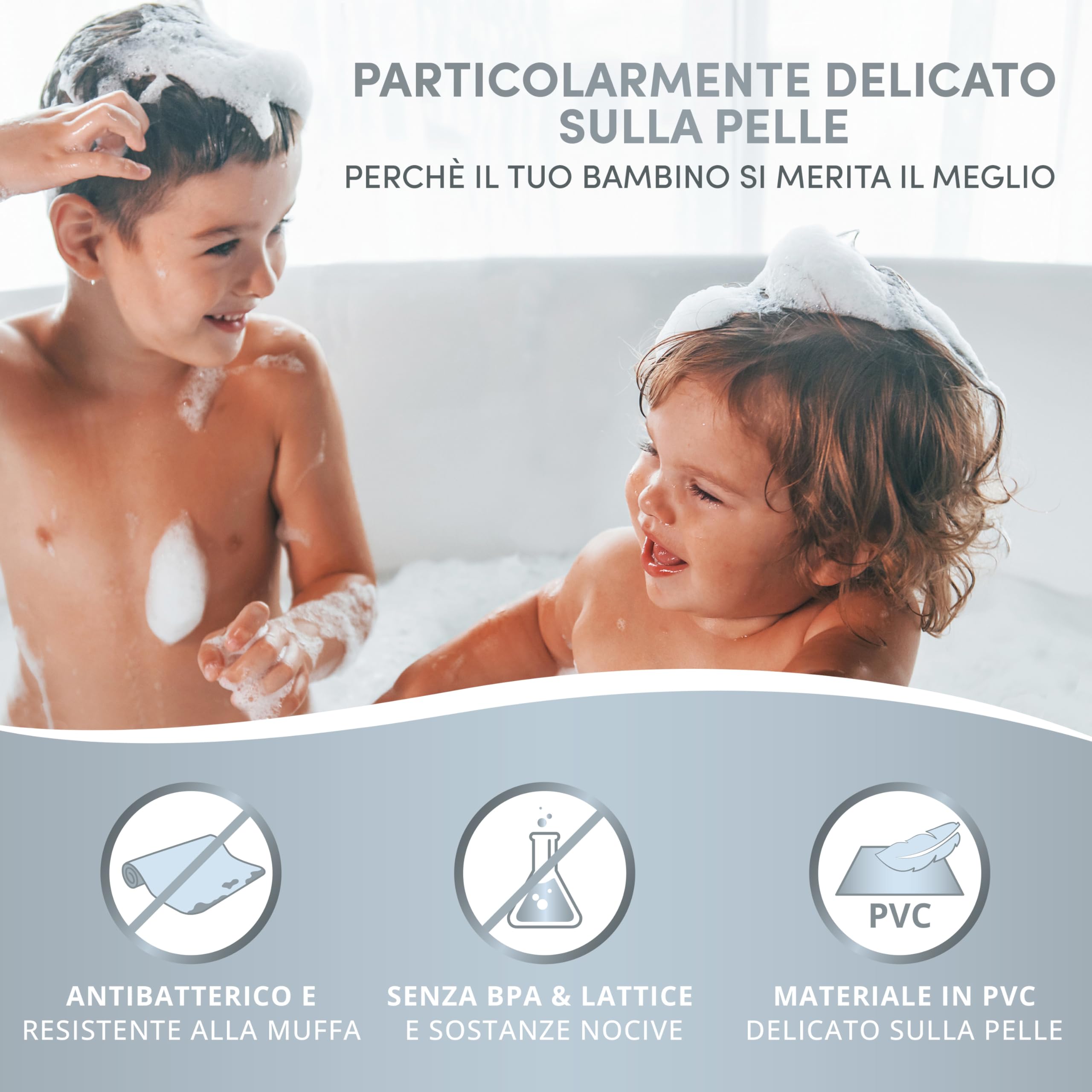 avakido® Tappetino vasca antiscivolo bambini - Senza BPA, resistente alla muffa e lavabile in lavatrice - Tappeto per vasca da bagno sicuro