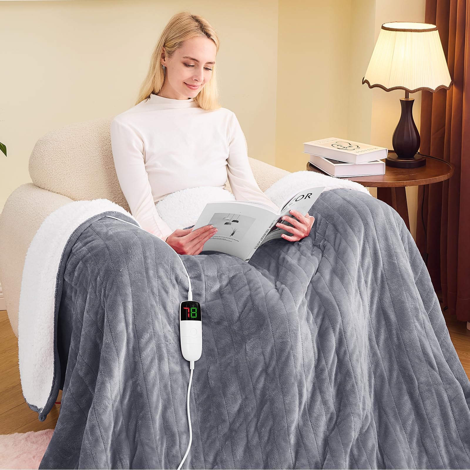 greenoak Heated Blanket Electric Full 72"X84", Heating Blanket with 10 Heat Levels 1/2/4/6/8 Hours Auto-off Overheat Protection, Flannel Sherpa Soft Warm Heater Blanket, ETL Certified Misty Grey