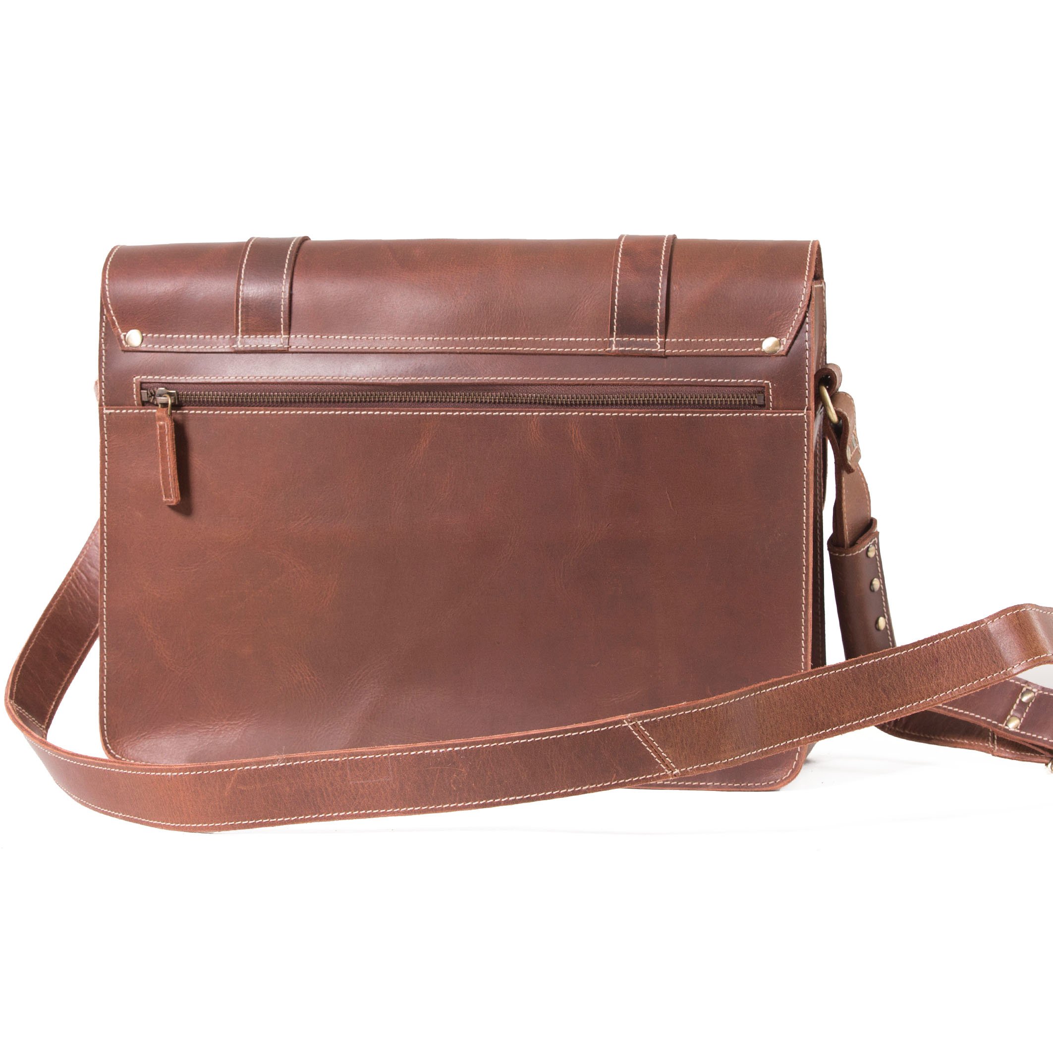 ALMADIH Leder Messenger *WILL* handgefertigt aus robustem Premium Rindsleder braun Vintage Sattlerqualität - Umhängetasche Laptoptasche Notebook Businesstasche Lehrertasche Unitasche Schultertasche