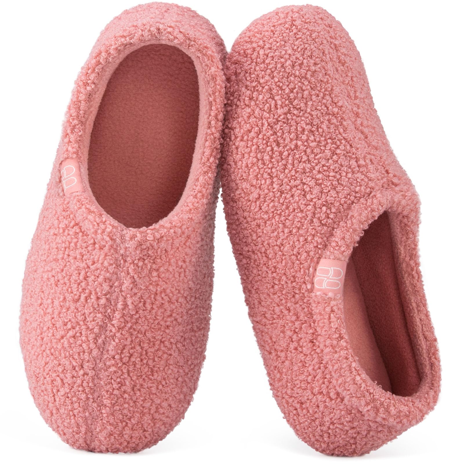 HomeTop Women's Fuzzy Curly Fur Memory Foam Loafer Slippers with Polar Fleece Lining