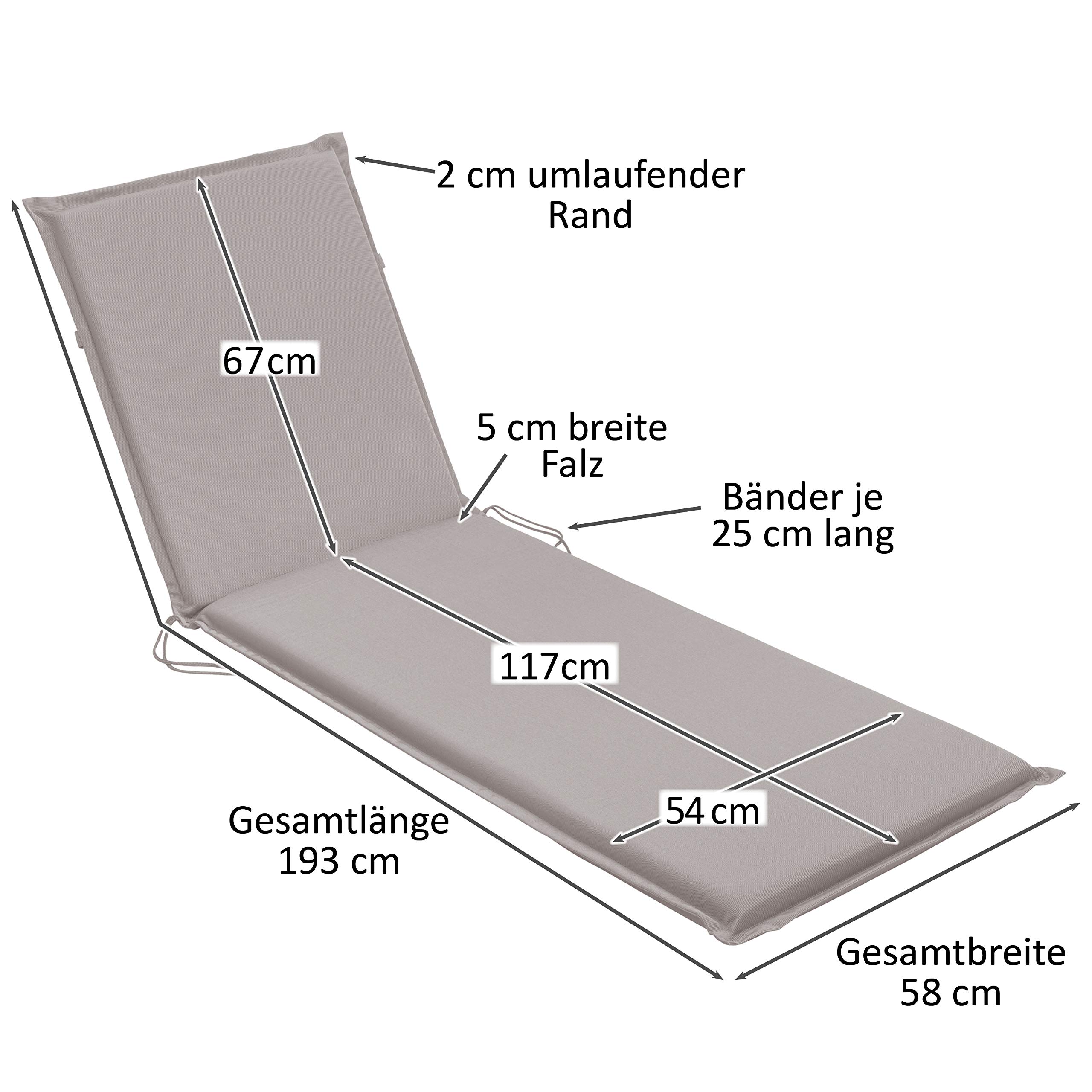 Traumnacht Komfort 2er Set Liegenauflagen Outdoor taupe mit abnehmbarem Bezug, 190 x 58 x 6 cm, Öko-Tex zertifiziert, produziert nach deutschem Qualitätsstandard