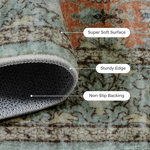 Miniatura 4 de LIVEBOX Alfombra lavable bohemia de 3 x 5 pies para cocina, dormitorio, antideslizante, alfombra roja para puerta delantera, para entrada, alfombra