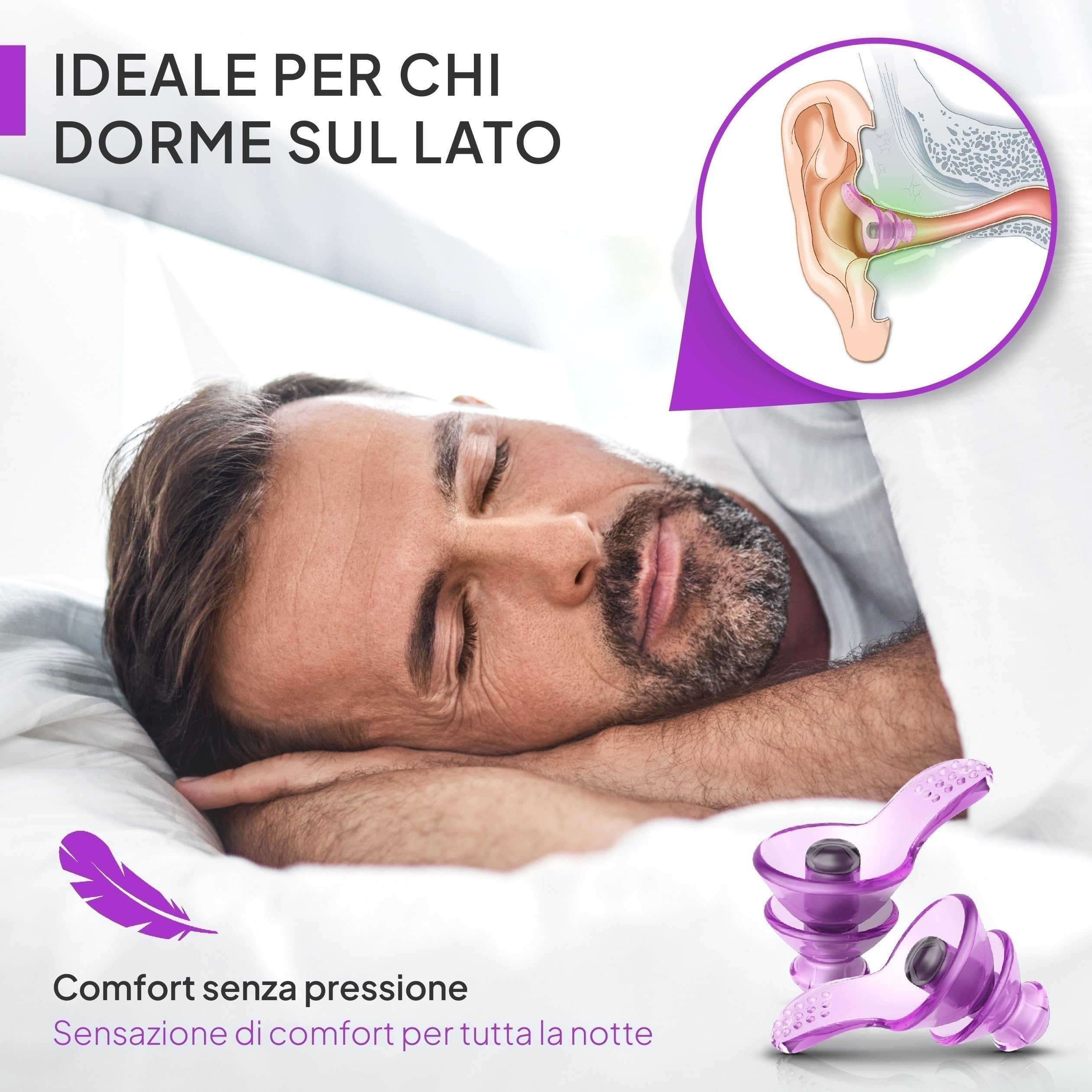 Senner ® DreamPro - Tappi orecchie per sonno tranquillo - Protezione udito in ambienti rumorosi, per chi dorme di fianco - Anti Russamento - Ipoallergenici, 2 misure, Contenitore alluminio