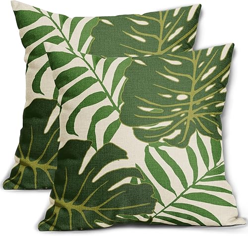 Juego de 2 fundas de almohada decorativas de hojas tropicales de color azul claro de 20 x 20 pulgadas, para exteriores, decoraciĂłn de verano, funda Juego de 2 fundas de almohada decorativas de hojas tropicales de color azul claro de 20 x 20 pulgadas, para exteriores, decoraciĂłn de verano, funda