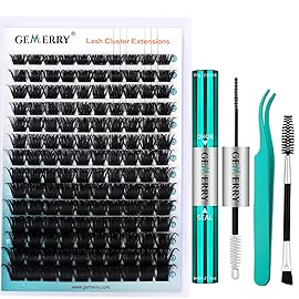 GEMERRY Fluffy Lash Extension Kit Thick Lash Clusters Kit Eyelash Clusters 280Pcs D Curl Eyelash Extension Kit With Lash Bond and Seal, Lash Tweezers, DIY Lash Extension(200P-10-18mm)
