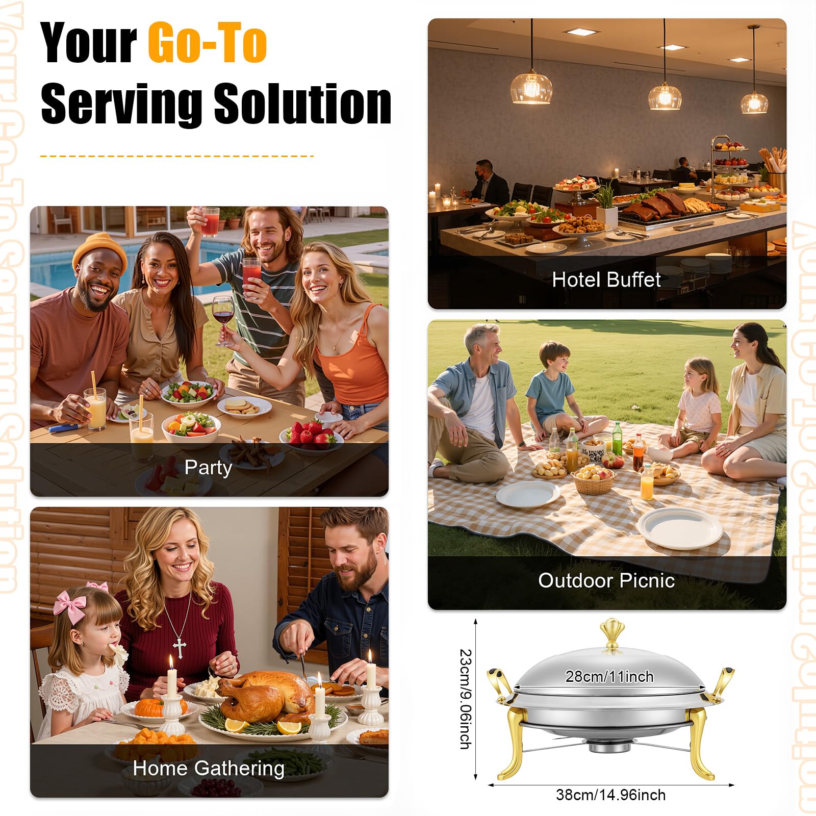 Contenitore rotondo Chafing Dish da 3 l, in acciaio inox, con coperchio, contenitore termico per buffet catering gastro e feste