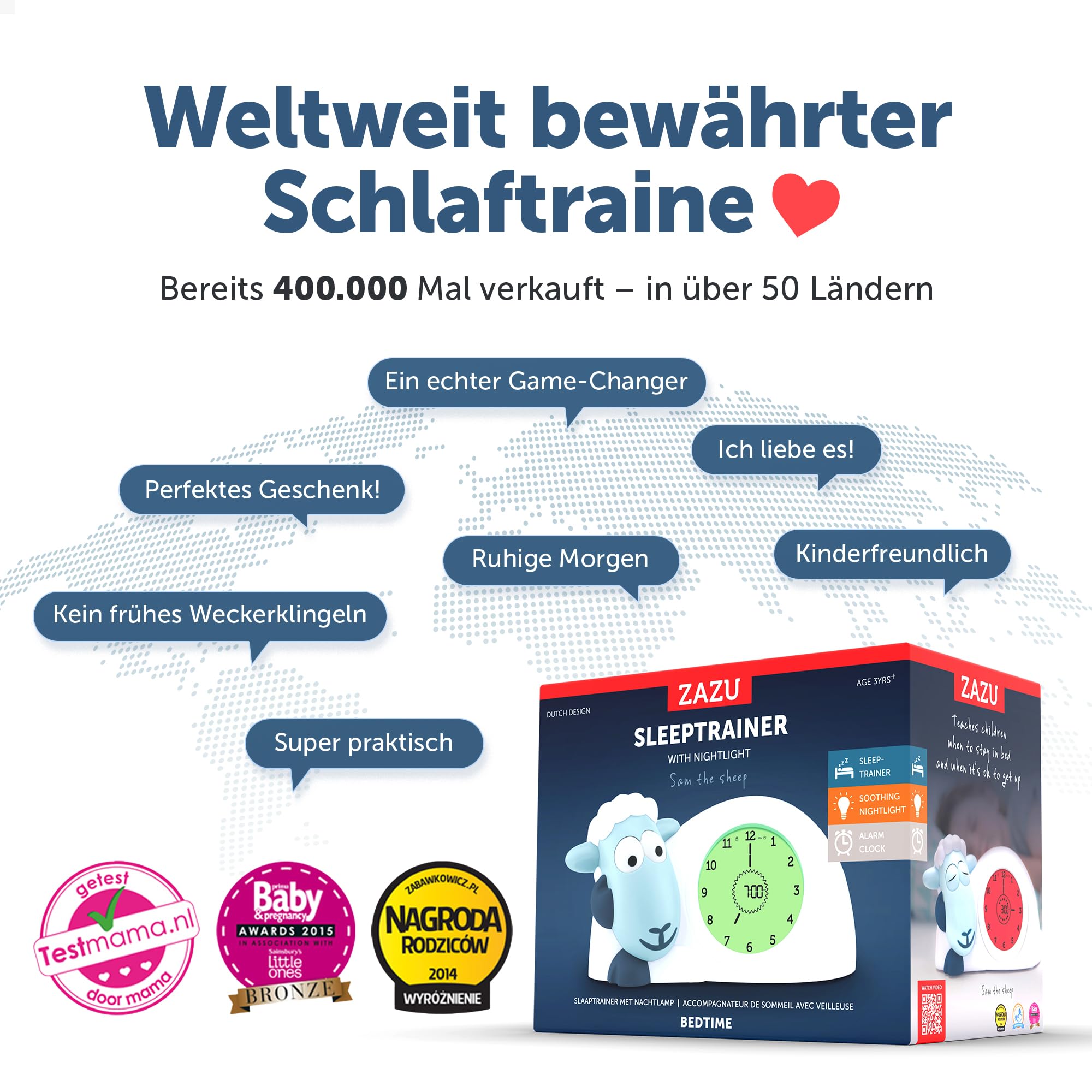ZAZU Sam The Lamb Uhr – Schlafcoach Uhr und Nachtlicht für Kinder | Bringt Ihrem Kind mit visuellen Indikatoren bei, wann es aufwachen soll | Einstellbare Helligkeit | Automatische Abschaltung (Blau)