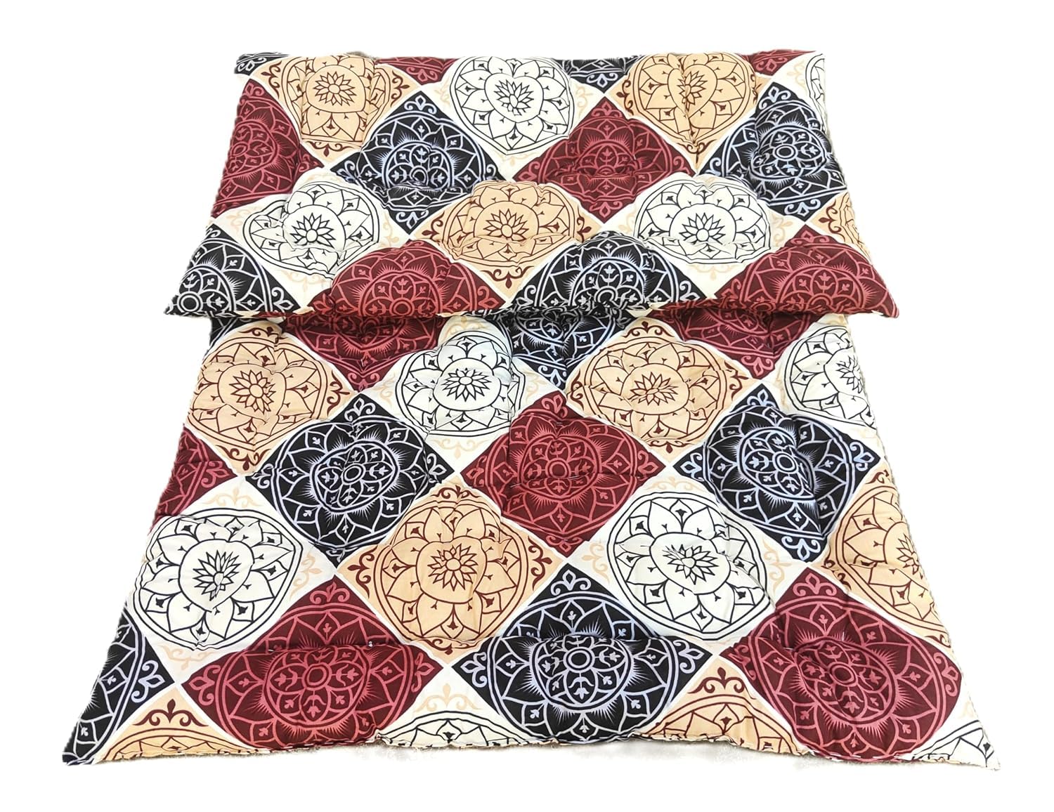 Handmade Quilted Floor Mattress 72x36 Inch | Patchwork Floor Gadda | Decorative Sleeping Mattress | Multi Color Floral Cotton Gadda | Kantha Style Bedding-image-4