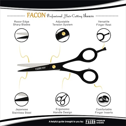 Miniatura 4 de Facón - Tijeras profesionales de corte de pelo de peluquero con borde de afeitar acero inoxidable japonés 65 pulgadas de longitud tornillo de