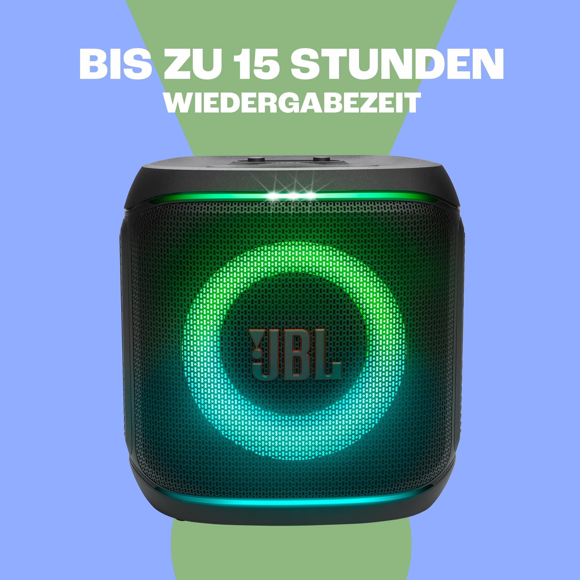 JBL Partybox Encore 2, kabelloser Bluetooth Partylautsprecher mit Mikrofon, 15 Stunden Spielzeit, IPX4 spritzwassergeschützt, Pro Sound, AI Sound Boost und Auracast Multi-Speaker, Schwarz