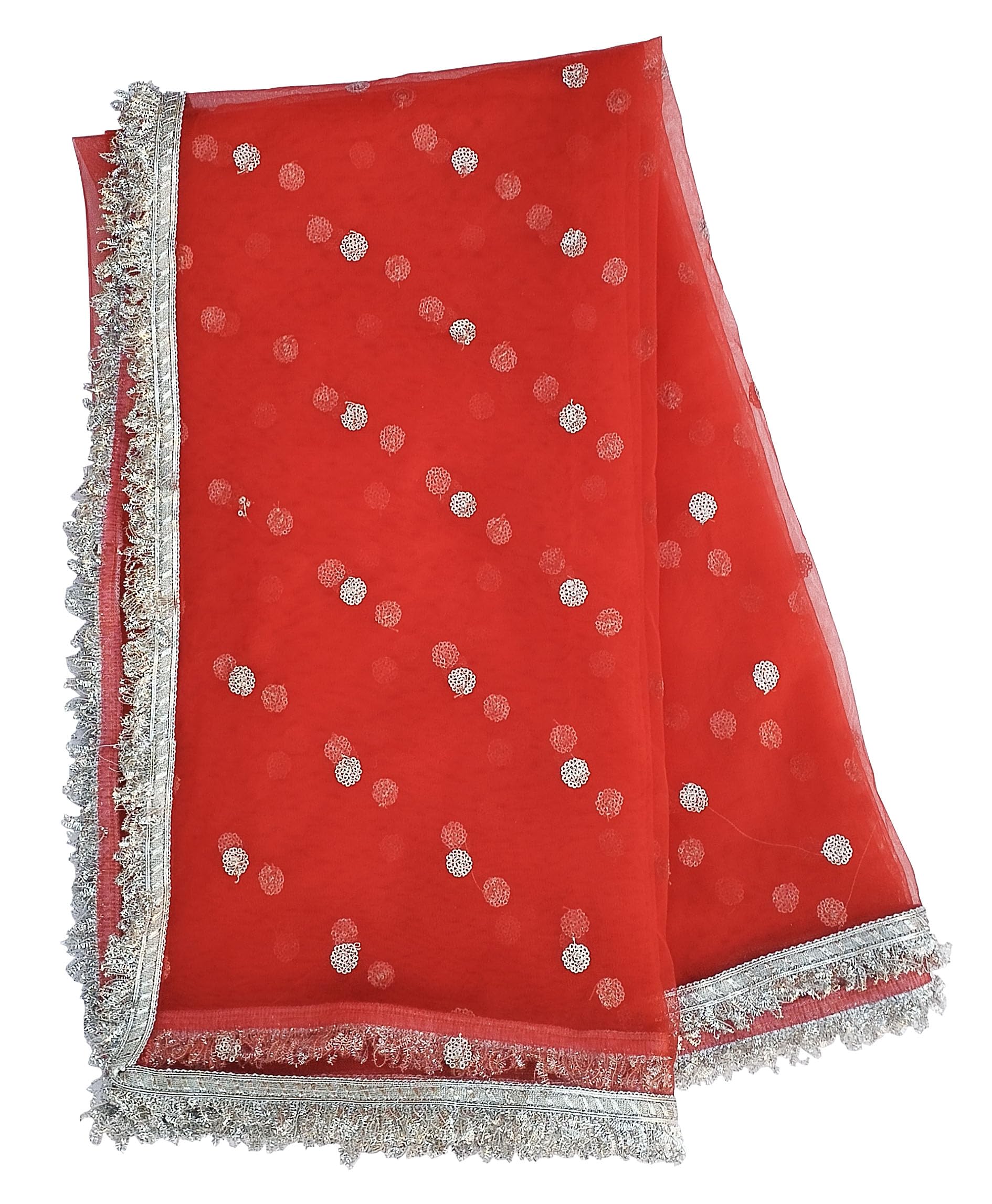 faith visit Women's silver Embellish work Net Pakistani silver Laced Dupatta-picture-29