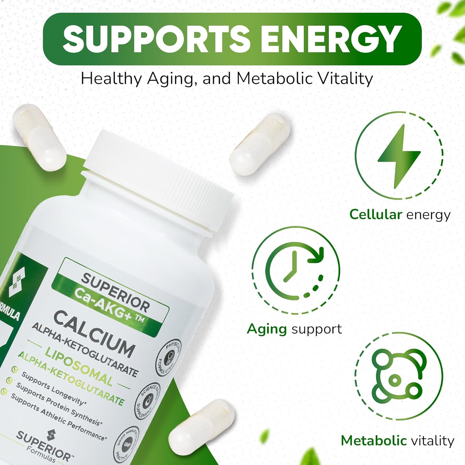 Superior Formulas Alpha-Ketoglutarate (AKG) 1100 mg Serving – Cellular Energy & Healthy Aging Support – Physician Formulated – Made in USA – 60 Vegetarian Capsules – Non GMO, Gluten Free - Image 4