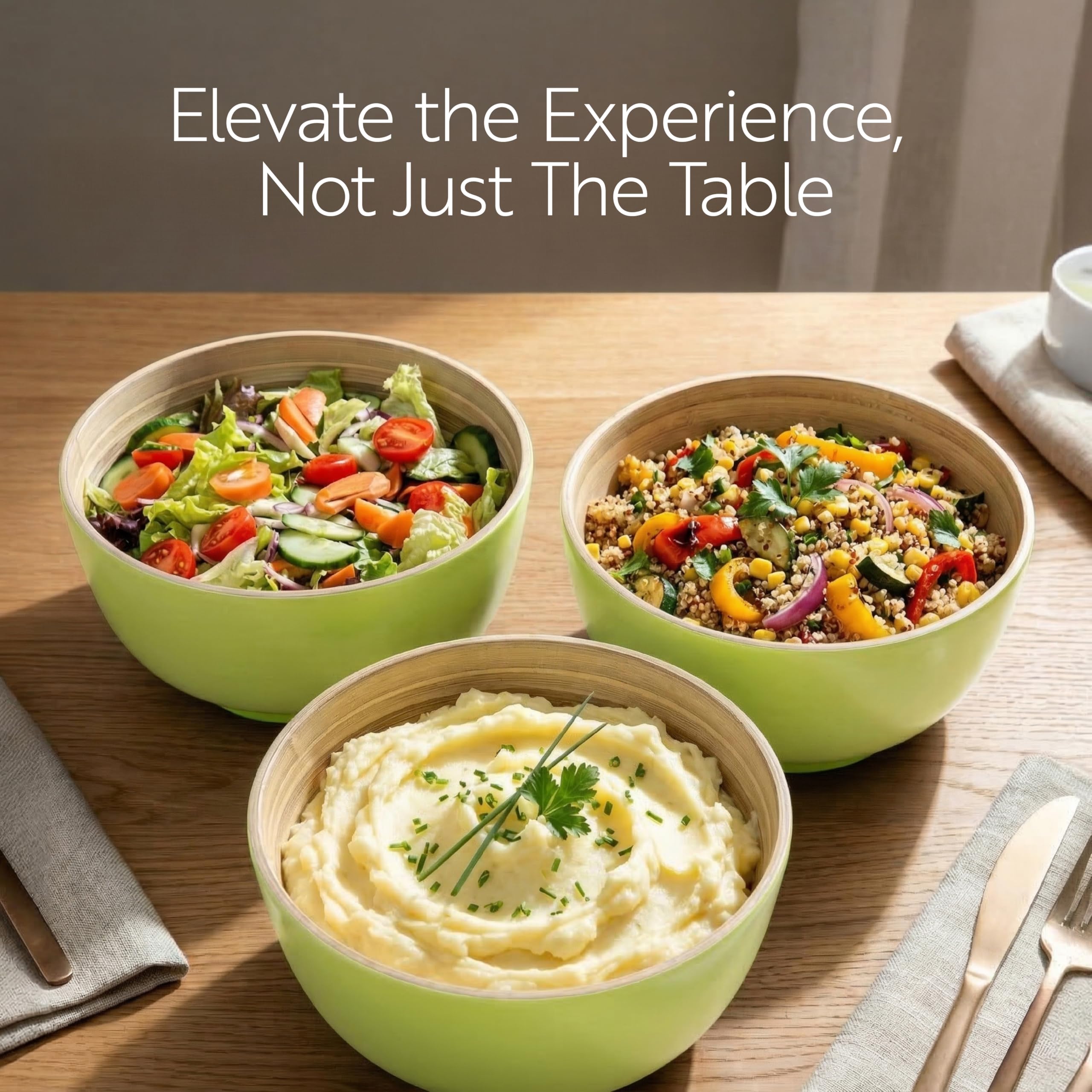 Restaurantware - Bambuddha - Ensaladera pequeña de 15 onzas, 1 cuenco redondo de alta resistencia, sostenible, reutilizable, de bambú verde, para servir ensaladas, frutas y aperitivos