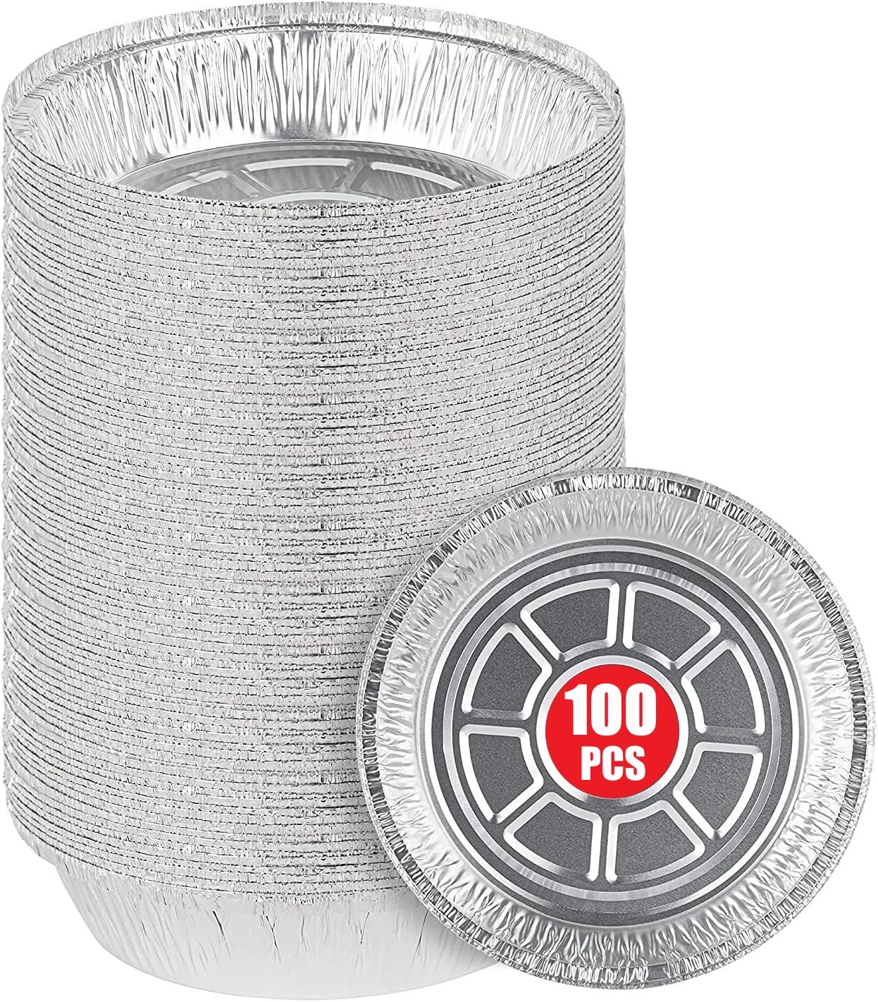 LATERN 100 Pezzi 18CM Vassoi Rotondi del Foglio di Alluminio, 720ml Vassoi per Arrosti Usa e Getta Sicuro per Forno eIl Congelatore Contenitori per Alimenti per Cottura al Forno Servendo Porta Via