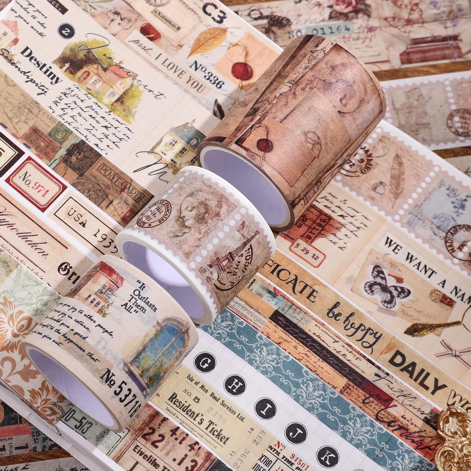 Vintage Washi Tape Set - 34 Rolls for Scrapbooking -6 Vintage Washi Tape Set - 34 Rolls for Scrapbooking -6
