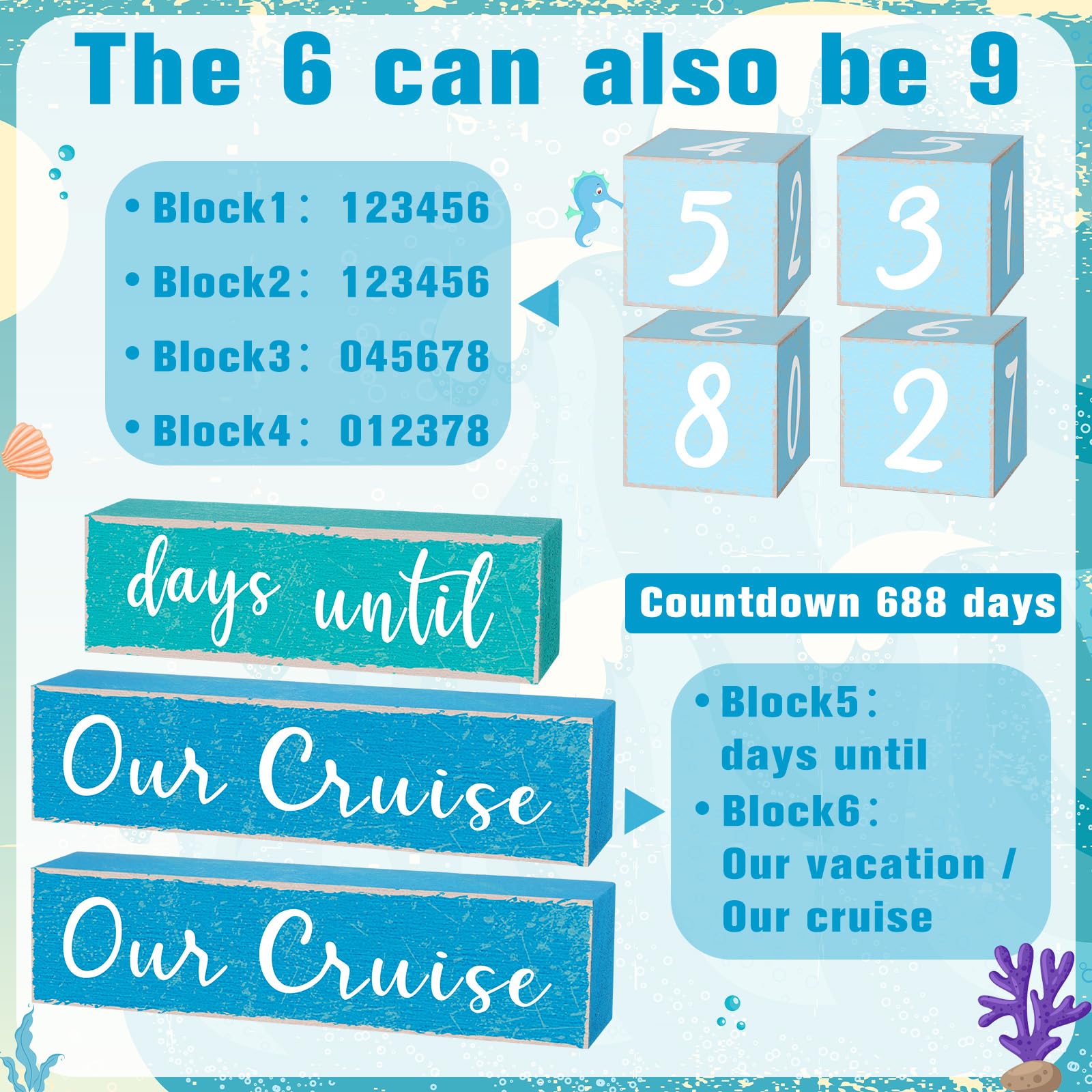 ラインシェーディング木製カウントダウンカレンダーブロック リバーシブルカウントダウンカレンダー オーシャンカレンダーブロック 記念日装飾  誕生日パーティー ホームデスクシェルフギャラリーテーブル装飾用 5個