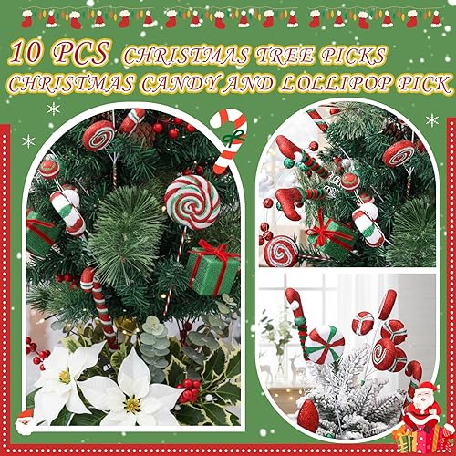 Vista 10 de Lyrow 10 púas de árbol de caramelo de Navidad de 14 pulgadas, rojo, verde, blanco, estilo clásico, Navidad, otoño, invierno, durante todo el año