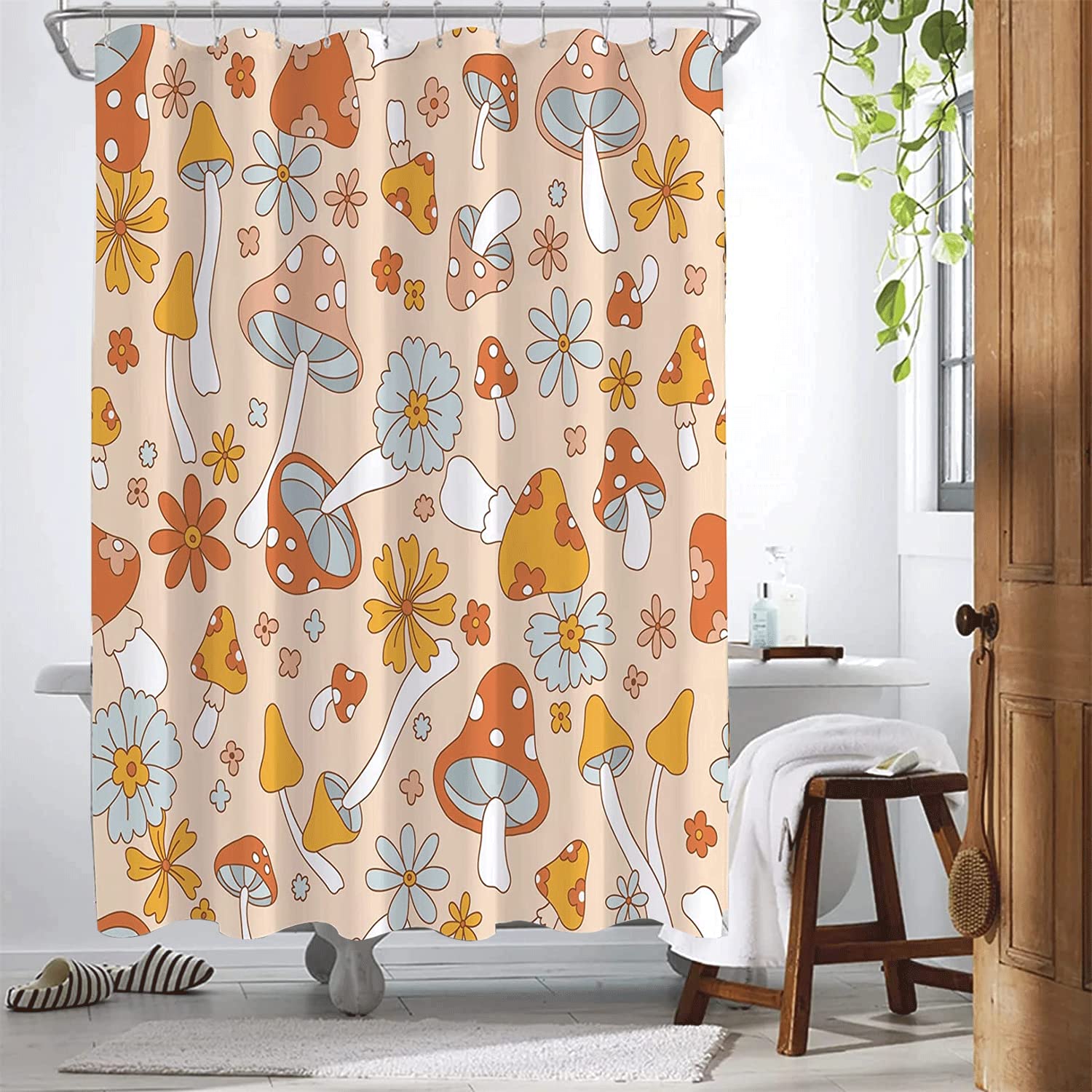 Inshere Retro Hippie Mushroom Shower Curtain for Bathroom with 12 Hooks - Image 2
