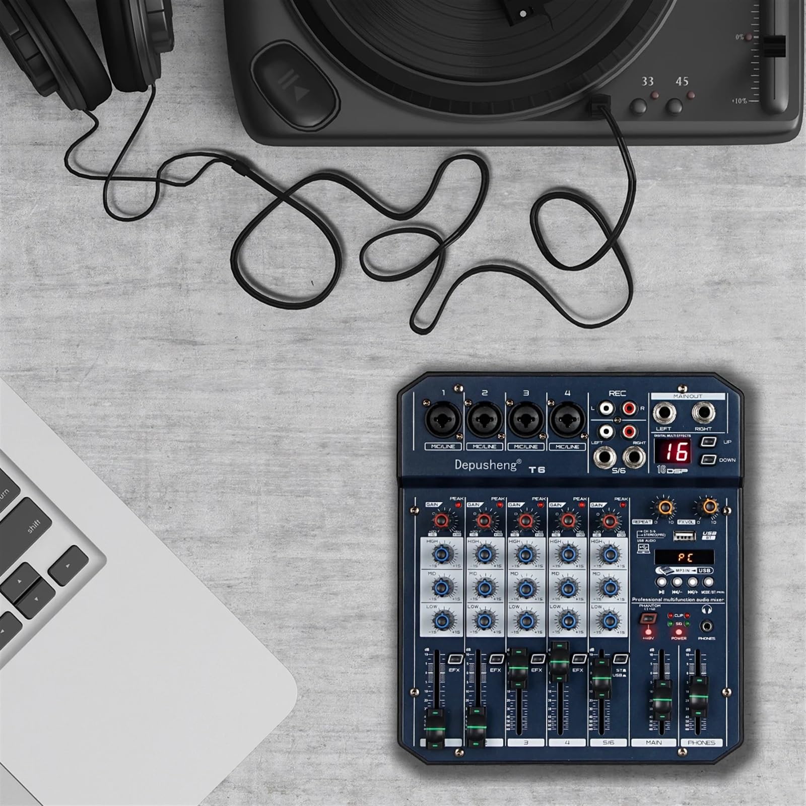 Mixer audio, Tabella audio T6 Mixer audio-dio Processore scheda a 6 canali Interfaccia controller 16DSP for PC Registrazione Streaming Per karaoke