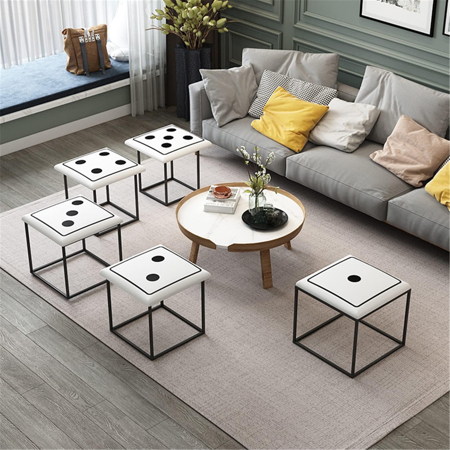 Cube d'assise 5 en 1 avec roulettes pivotantes et pouf en cuir